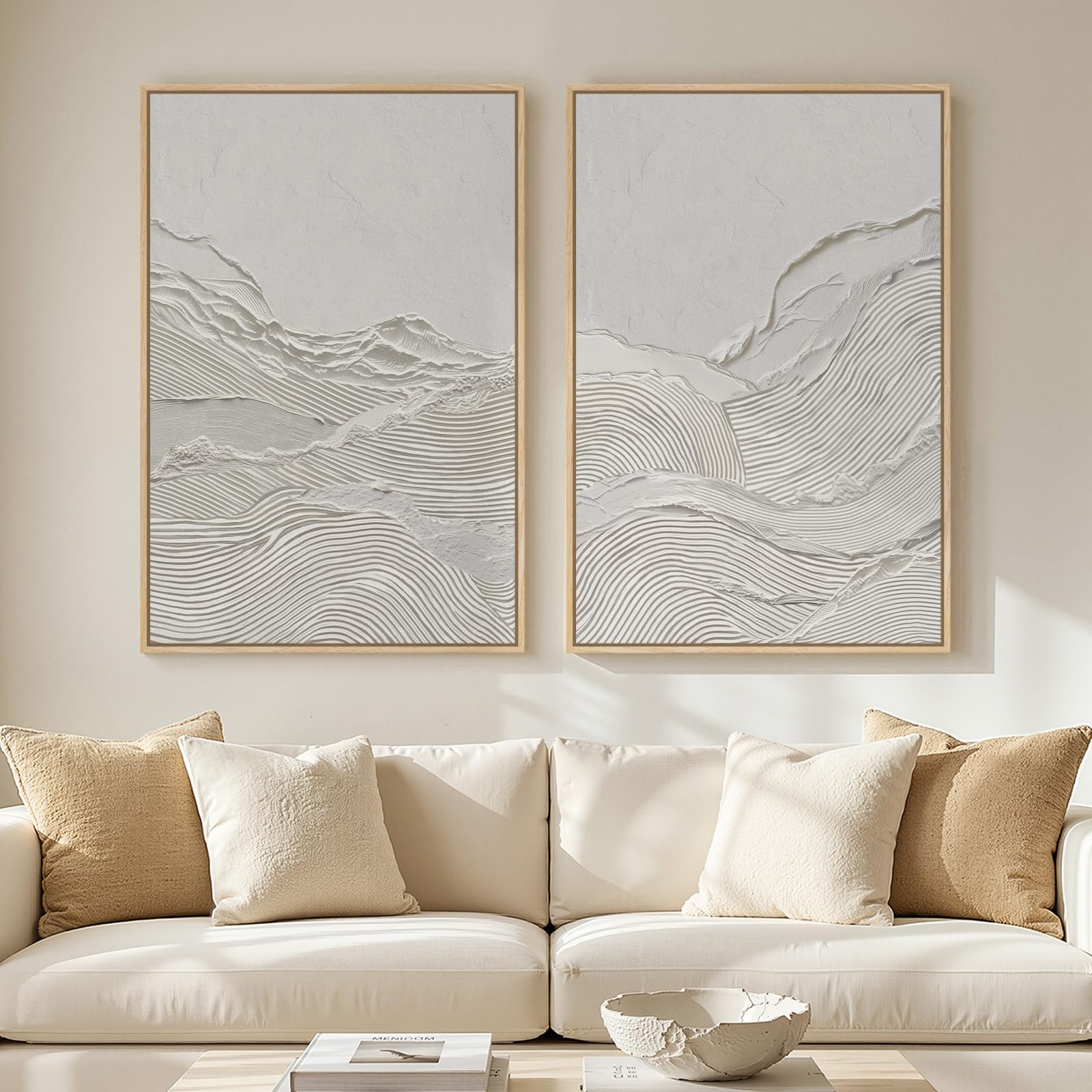 Framed Sage Green Abstract Wall Art for Living Room, Large Set of 2 Abstract Landscape Canvas Artwork for Walls, Minimalist Painting Print for Bedroom Dining Room Office Hallway Wall Decor, 24x36 Inch