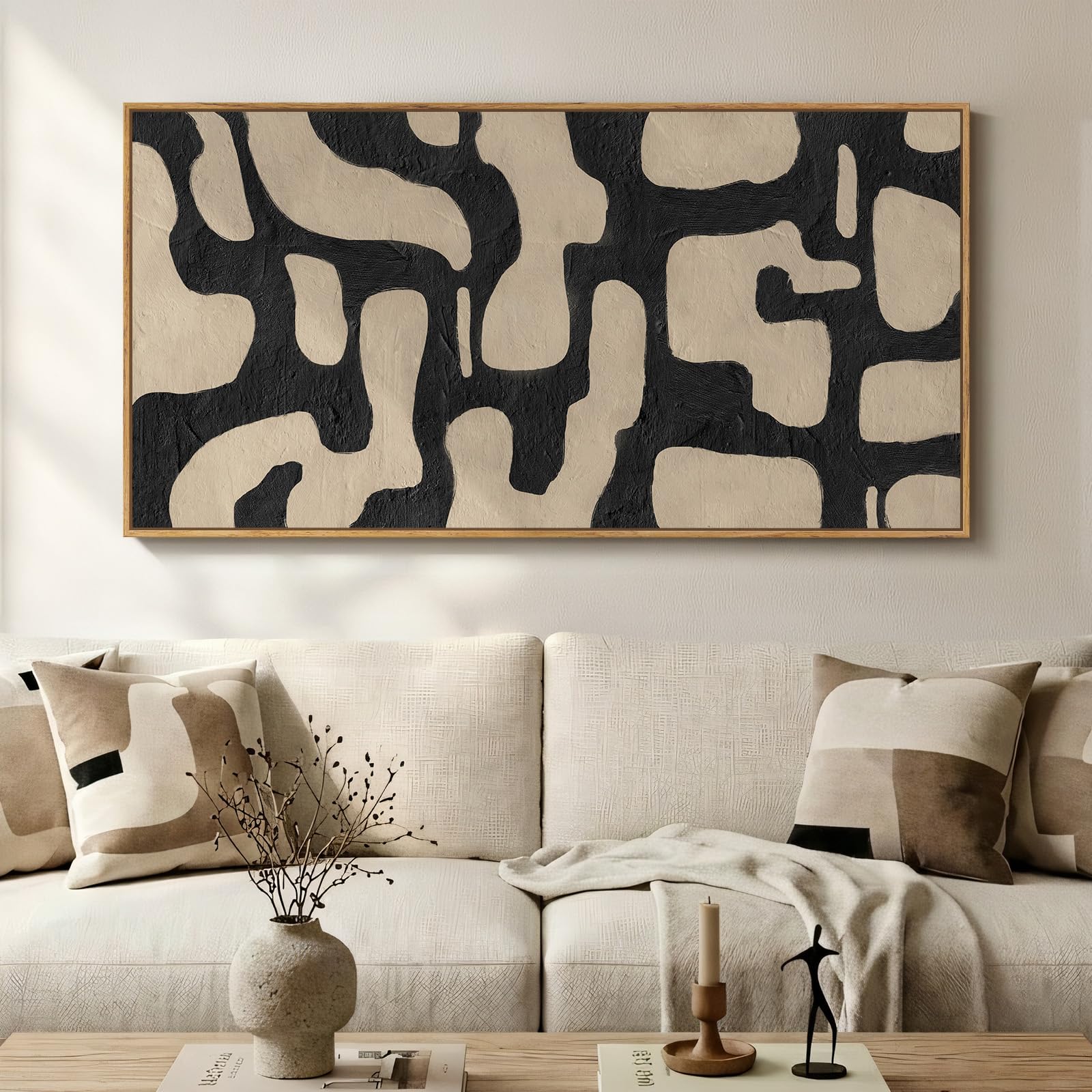 Large Framed Rustic Canvas Wall Art for Living Room, Brown Modern Abstract Landscape Prints Paintings Artwork for Walls, Horizontal Nature Pictures Wall Decor for Bedroom, Office, Farmhouse 30x60 In
