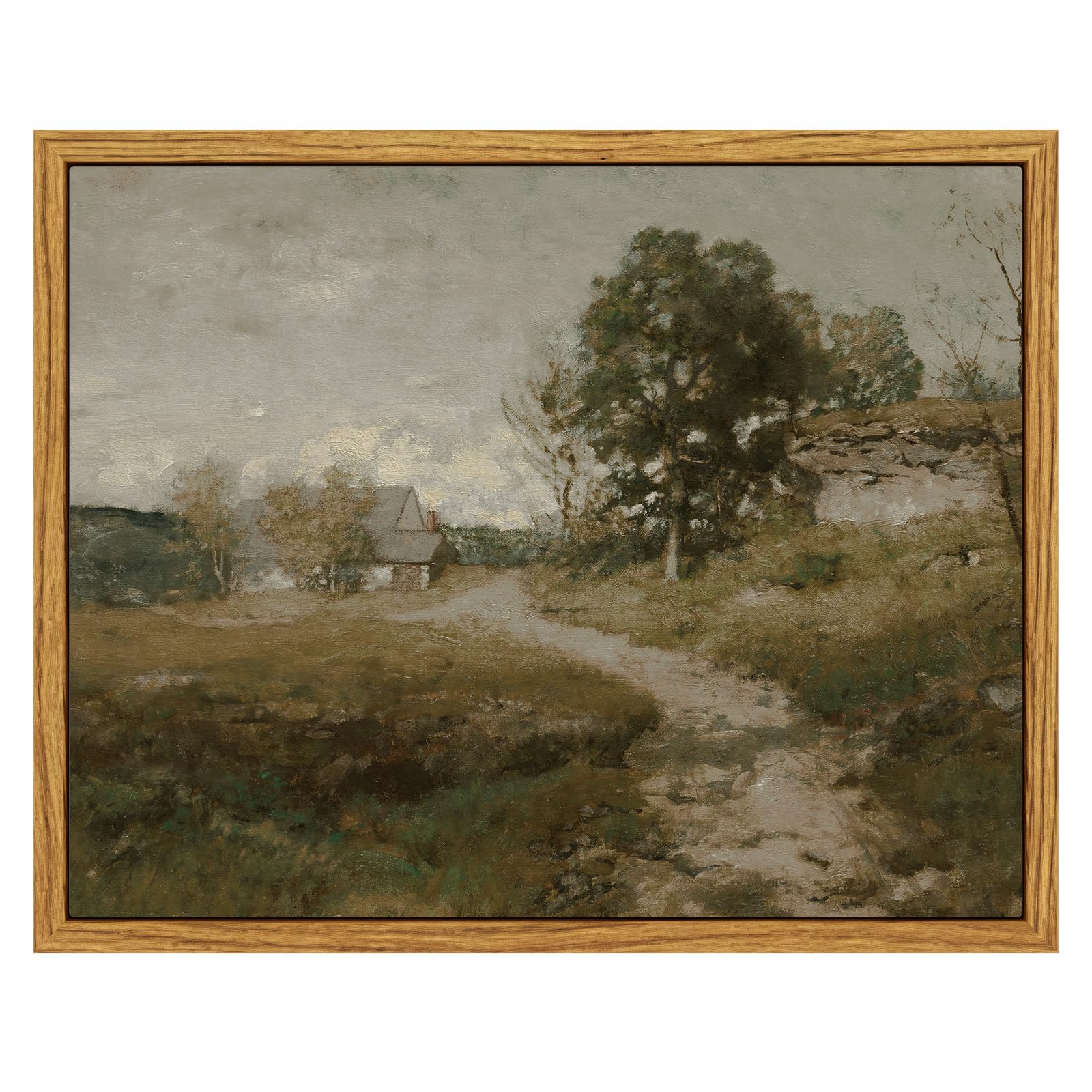 InSimSea Framed Canvas Wall Art Decor, Vintage Natue Landscape Art, Country Wilderness Painting Picture, Retro Decor for Bedroom Living Room, Office, Bathroom, Hallway, Room,12"x16"