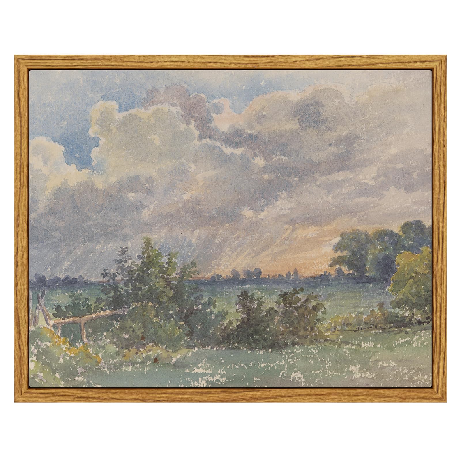 InSimSea Framed Canvas Wall Art Vintage Decor, Landscape Wall Art, Meadow with Flowers Art, Modern Farmhouse Decor, Cottagecore Bedroom Bathroom Office Decorations, 24"x36"