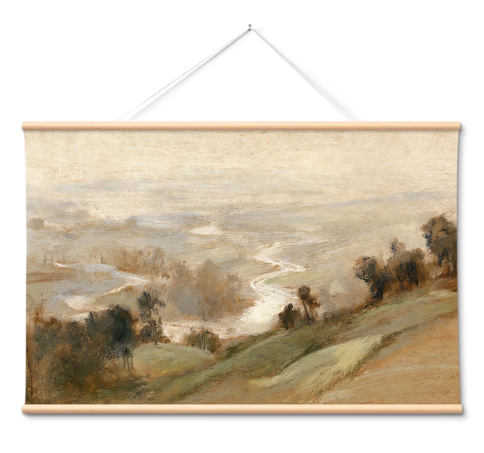 VIYYIEA Extra Large Size Canvas Wall Art, 36x54 Vintage Scroll Hanging Landscape Print, Rustic Watercolor Countryside Scene Wall Décor for Living Room, Bedroom, or Farmhouse
