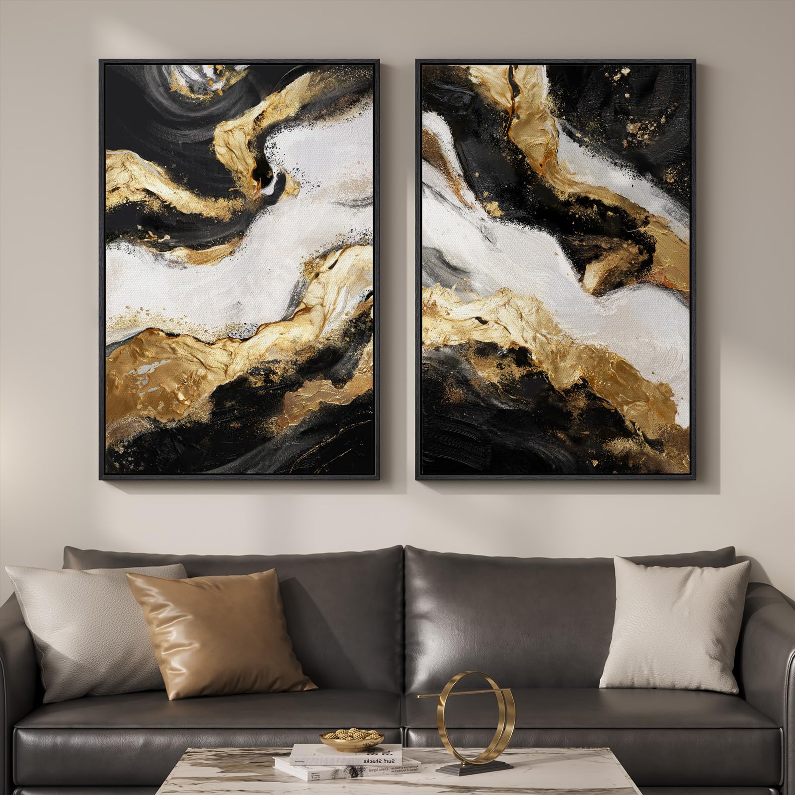 Framed Sage Green Abstract Wall Art for Living Room, Large Set of 2 Abstract Landscape Canvas Artwork for Walls, Minimalist Painting Print for Bedroom Dining Room Office Hallway Wall Decor, 24x36 Inch