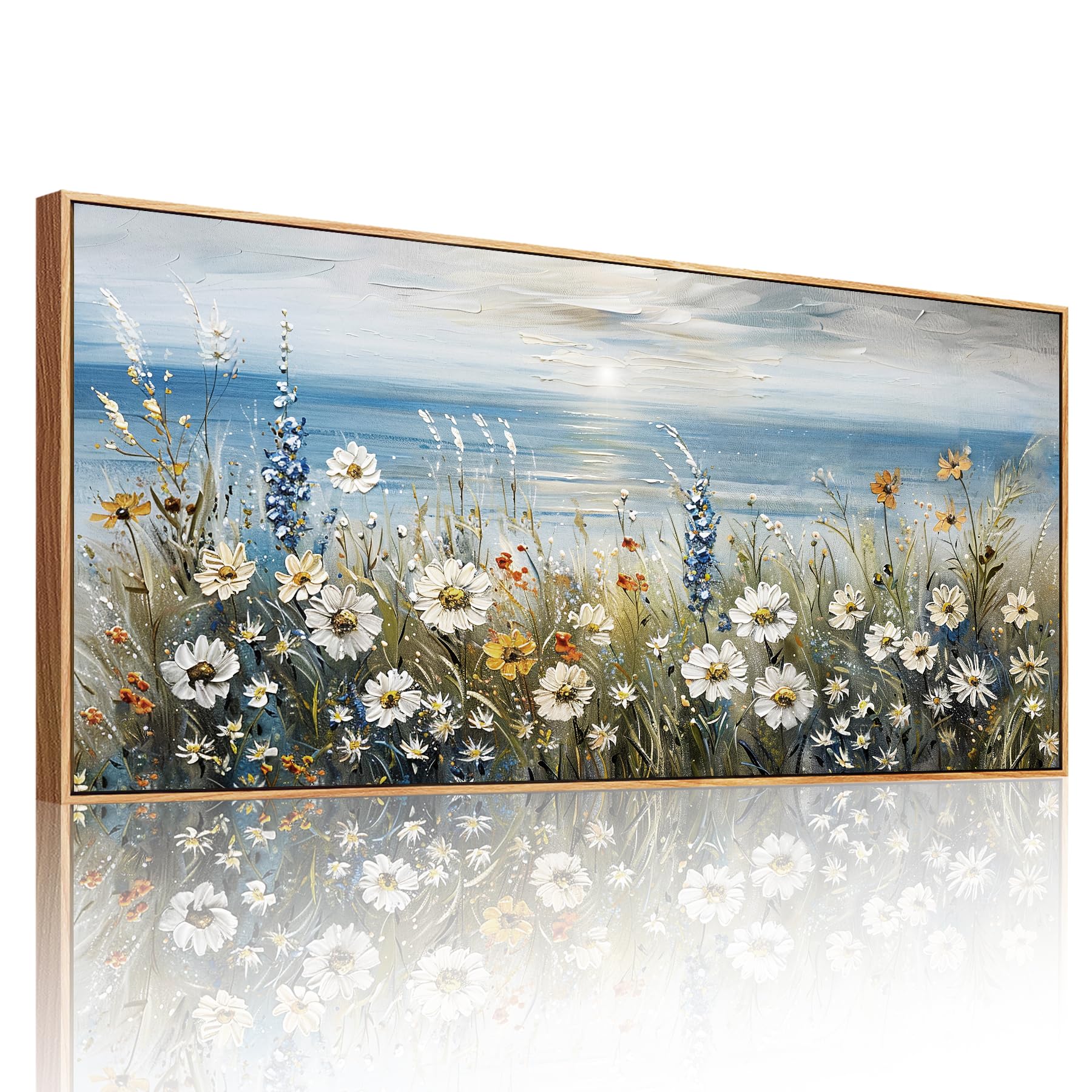 SERIMINO Large Wall Art Prints, Rural Landscape Wall Decor, Meadow Wildflower Canvas Painting, River Cottage Pictures Home Decor Living Room Bedroom, Green Scenery Farmhouse Decor Artwork 20"X40"