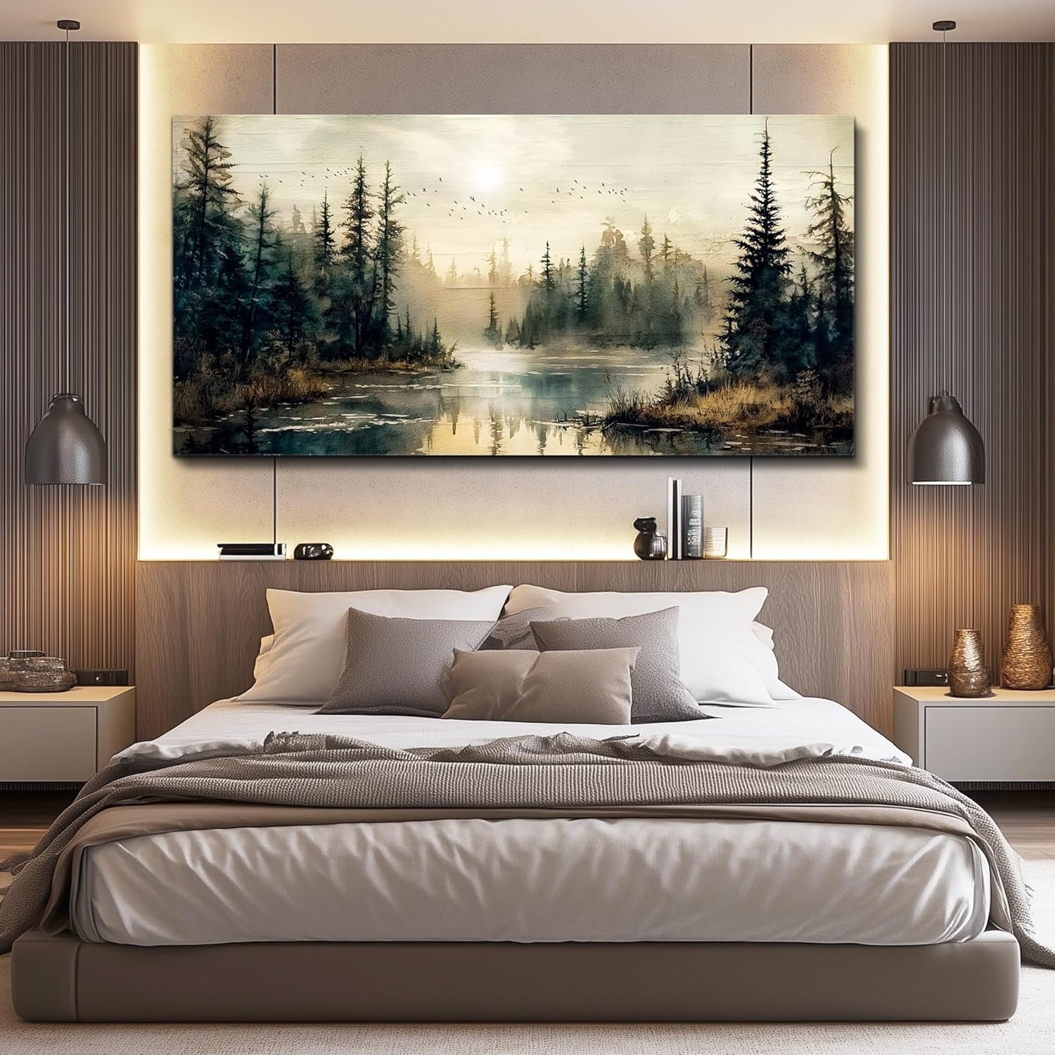 FUHAIHUA Canvas Wall Art For Living Room Large Wall Decor For Bedroom Modern Office Wall Decorations Forest River Landscape Paintings Farmhouse Pictures Artwork Room Aesthetic Home Decor 20x40 In