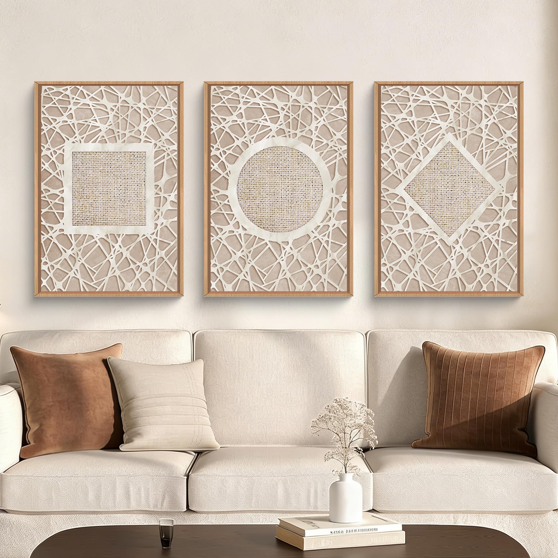Abstract Natural Landscape Framed Canvas Wall Art Set, Watercolor Tan Green Beige Wall Decor, Minimalist Neutral Modern Scenery Artwork for Living Room, Bedroom,Farmhouse- 40"x20"x1