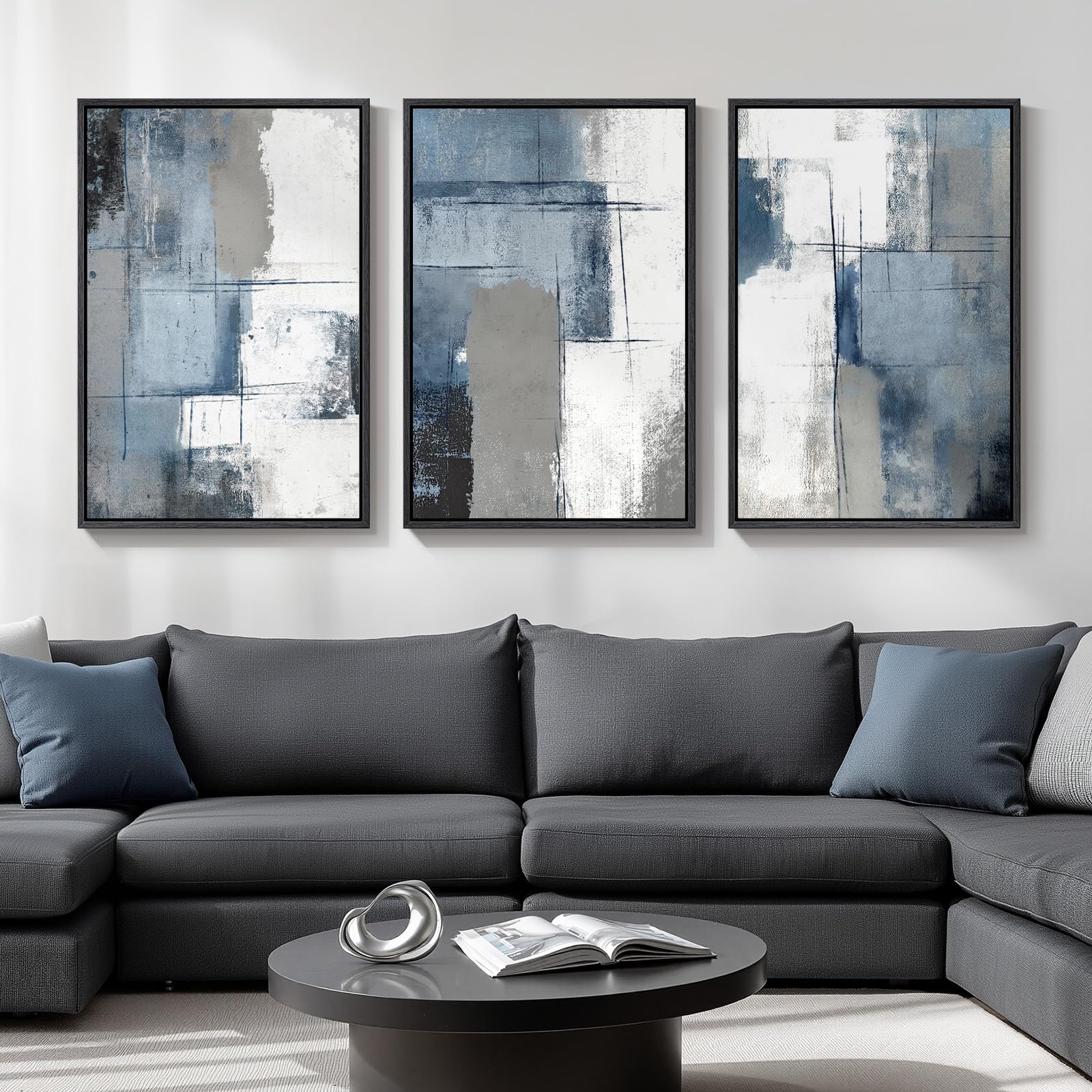 Large Framed Sage Green Abstract Landscape Wall Art for Living Room, 3 Piece Modern Canvas Prints Paintings Artwork for Walls, Nature Rustic Pictures Wall Decor for Bedroom Farmhouse Office 24x36 In