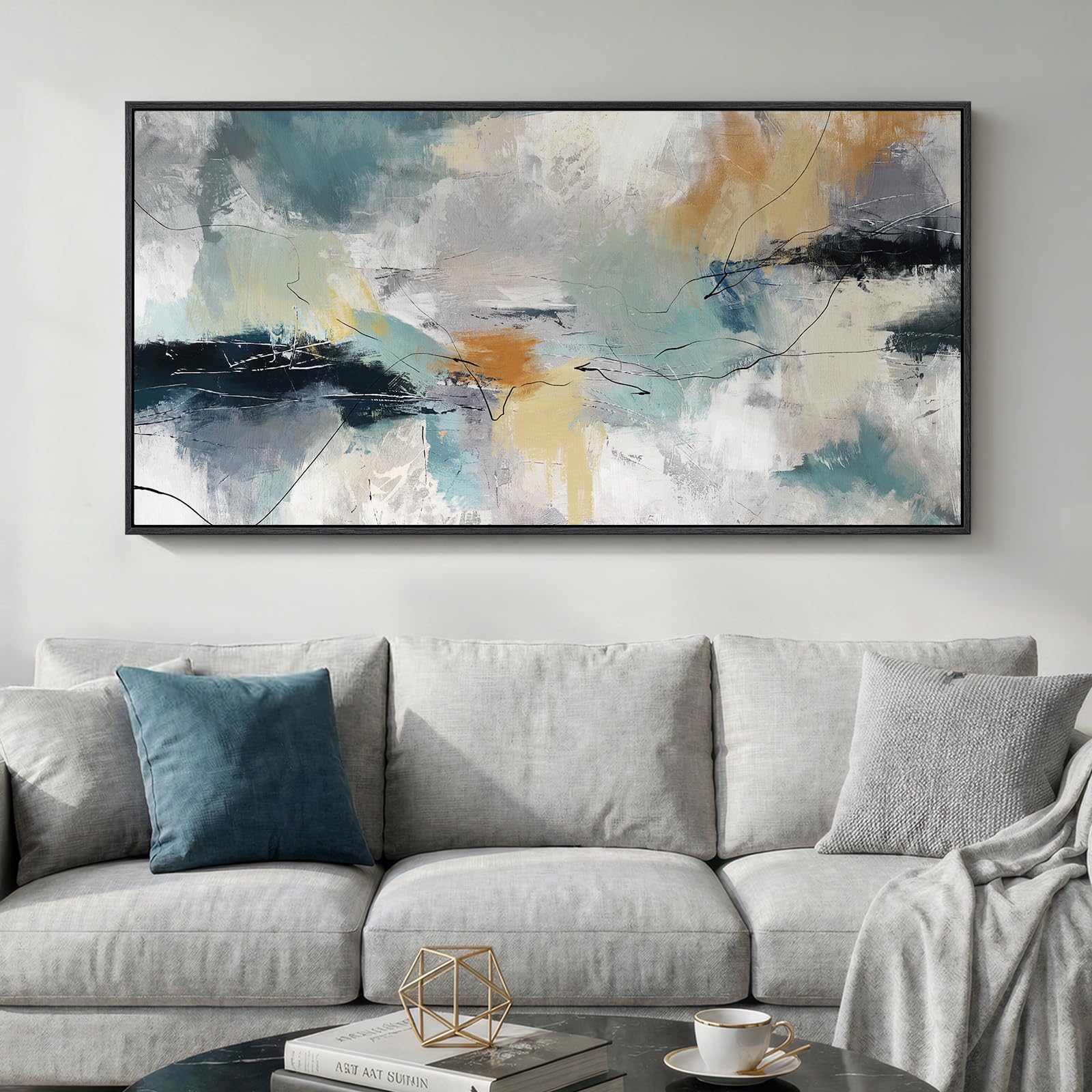 Large Framed Rustic Canvas Wall Art for Living Room, Brown Modern Abstract Landscape Prints Paintings Artwork for Walls, Horizontal Nature Pictures Wall Decor for Bedroom, Office, Farmhouse 30x60 In