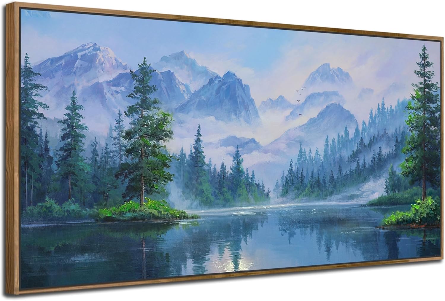 Ardemy Framed Lake & Mountain Canvas Wall Art 40"x20", Textured Blue-Green Landscape Painting, Large Nature Picture for Living Room Bedroom Office Decor