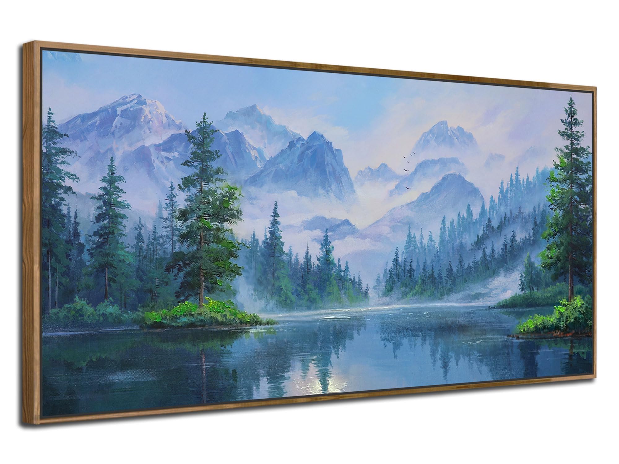 Ardemy Framed Lake & Mountain Canvas Wall Art 40"x20", Textured Blue-Green Landscape Painting, Large Nature Picture for Living Room Bedroom Office Decor