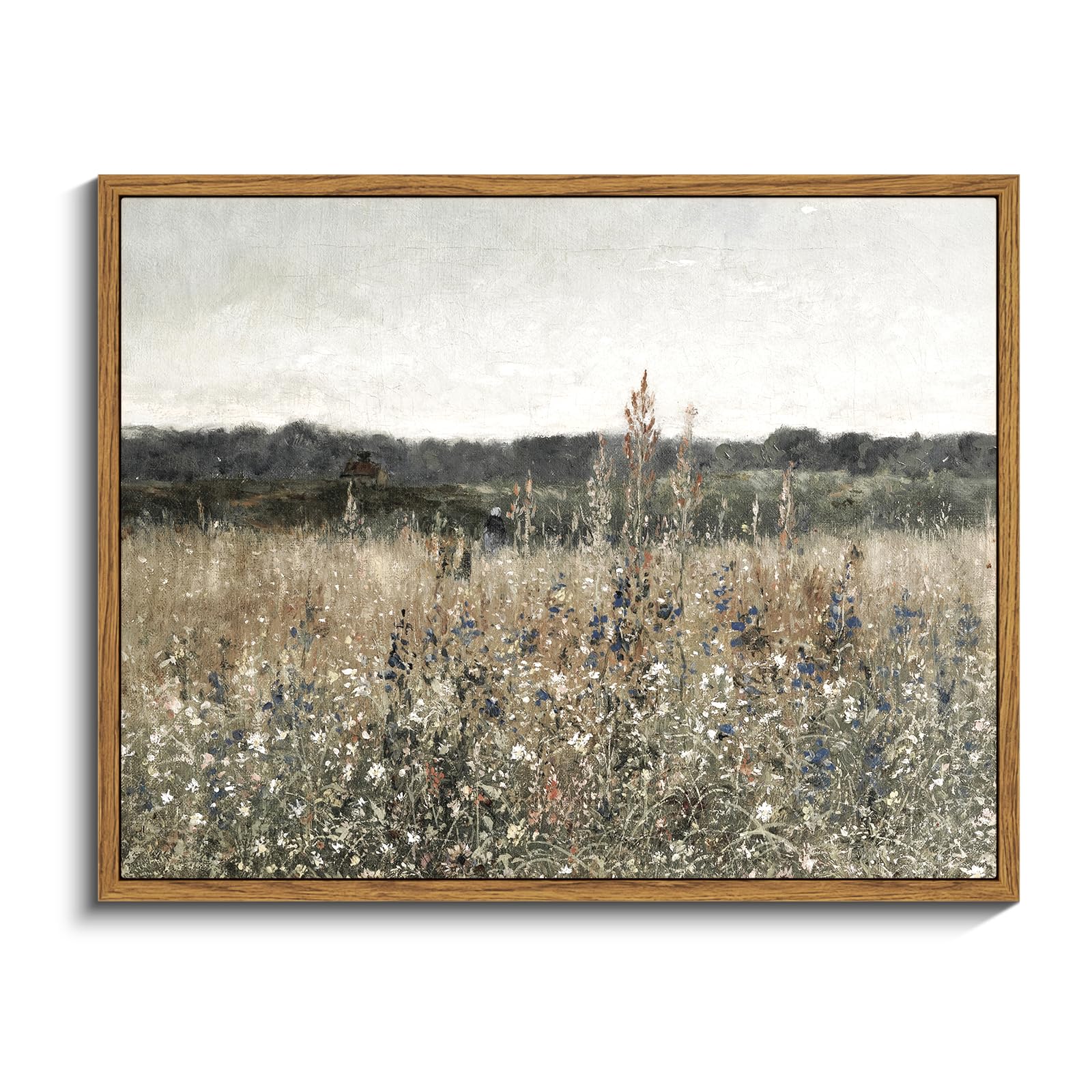 InSimSea Framed Canvas Wall Art Vintage Decor, Landscape Wall Art, Meadow with Flowers Art, Modern Farmhouse Decor, Cottagecore Bedroom Bathroom Office Decorations, 24"x36"