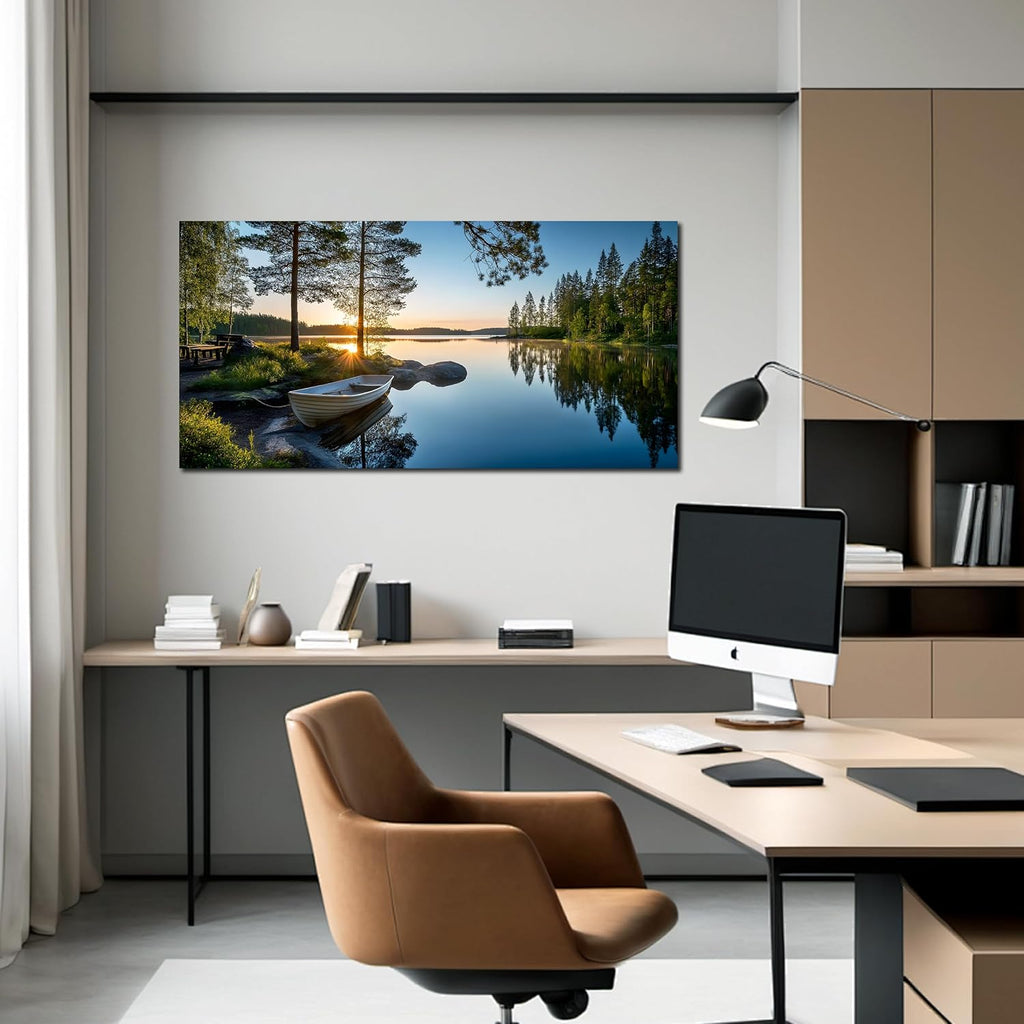 SSNEEKNDG Large Green Landscape Canvas Wall Art for Living Room Forest Lake Sunset Canvas Prints Nature Scenery Artwork for Bedroom Office Home Decor Ready to Hang 20x40 Inch
