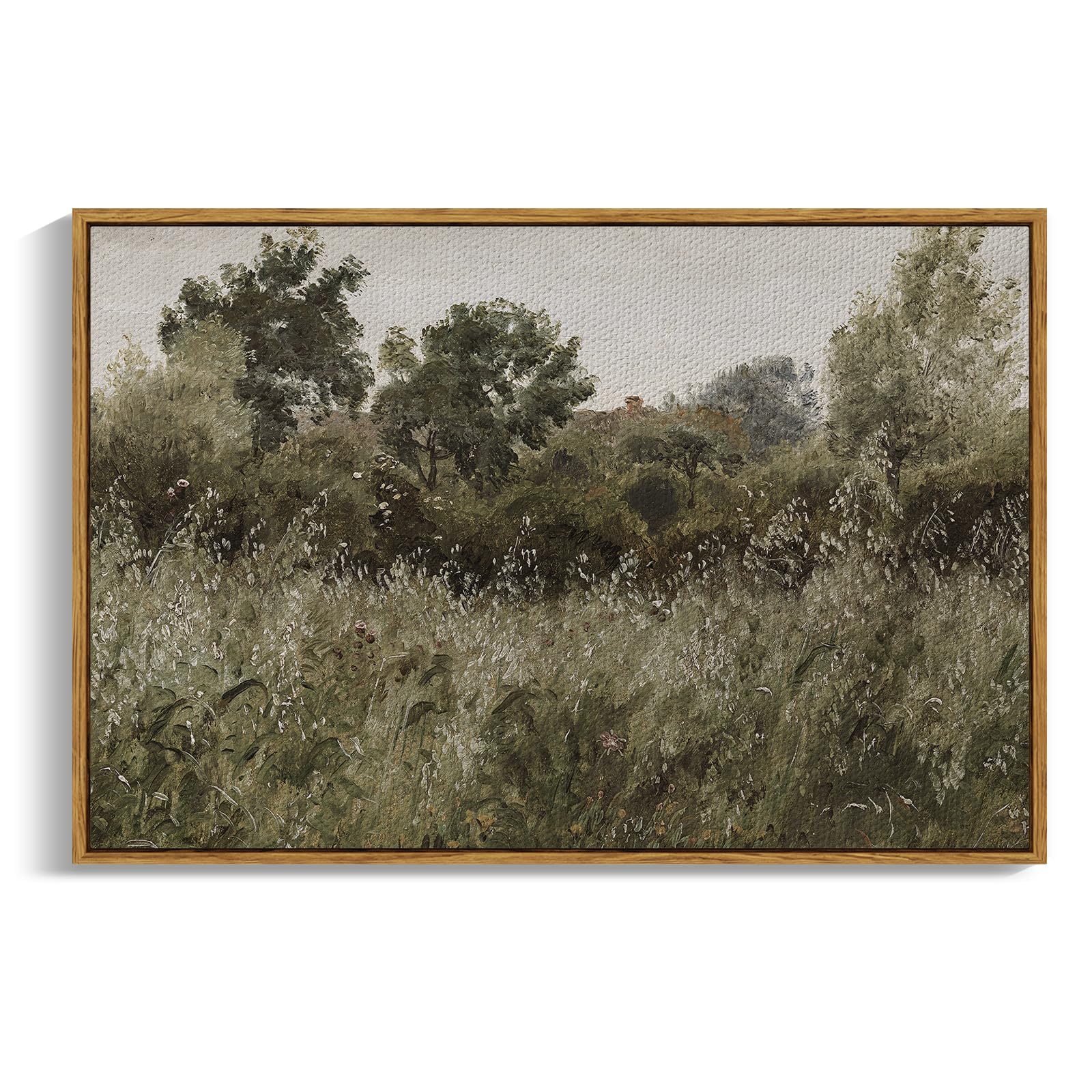 InSimSea Framed Canvas Wall Art Vintage Decor, Landscape Wall Art, Meadow with Flowers Art, Modern Farmhouse Decor, Cottagecore Bedroom Bathroom Office Decorations, 24"x36"