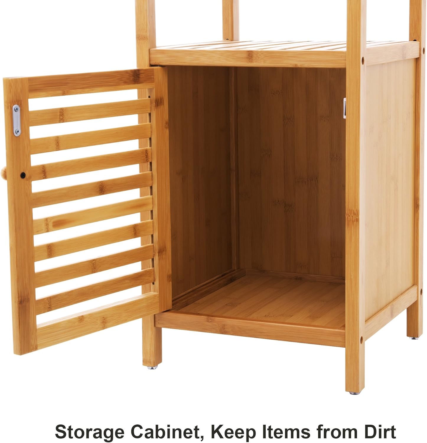 SONGMICS Bamboo Bathroom Storage Floor Cabinet, 4 Tiers Multifunctional Floor Shelving Unit, Free Standing Tower Corner Rack, Natural UBCB50Y