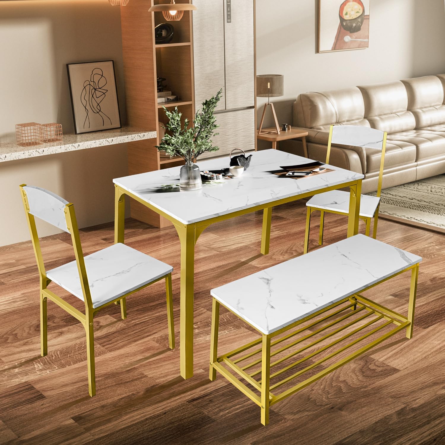 AT-VALY Dining Chairs Set of 2, 18 inch Seat Height Armless Kitchen Chairs with Heavy-Duty Metal Frame for Dining Room (Gold)