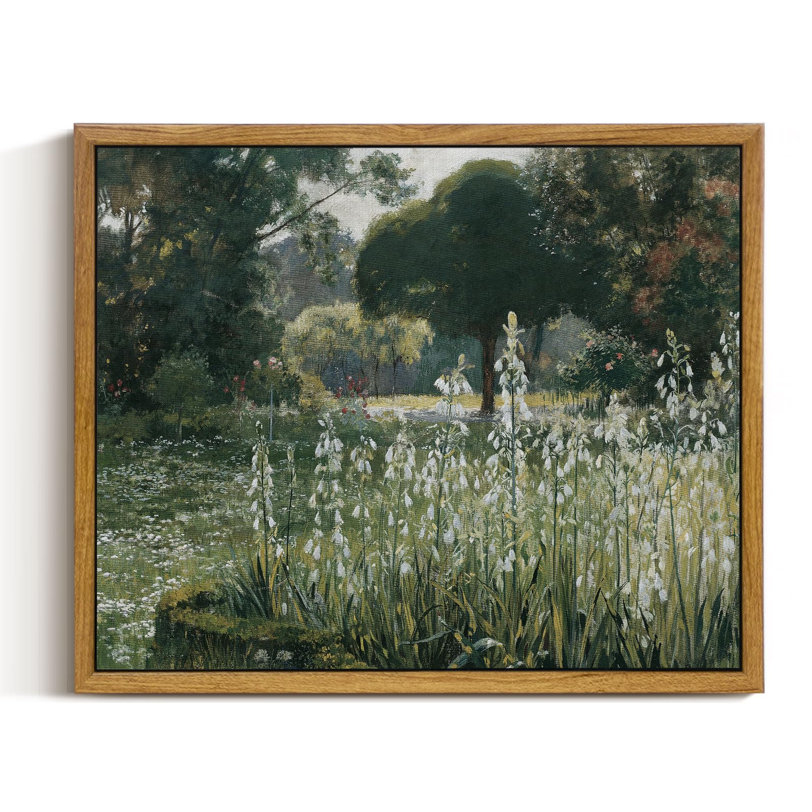 InSimSea Framed Canvas Wall Art Vintage Decor, Landscape Wall Art, Meadow with Flowers Art, Modern Farmhouse Decor, Cottagecore Bedroom Bathroom Office Decorations, 24"x36"
