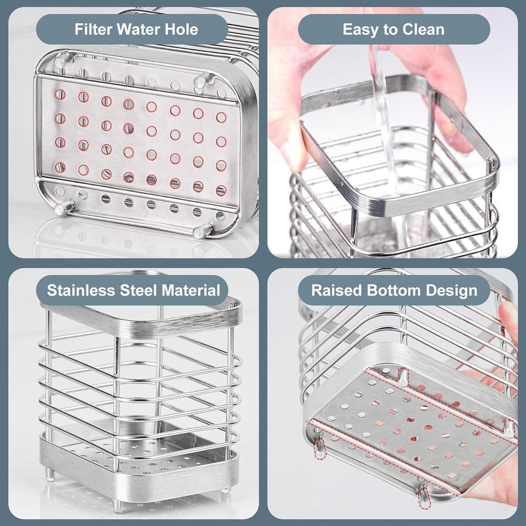 Utensil Holder, Stainless Steel Utensil Drying Rack for Kitchen Counter, Silverware Cutlery Flatware Holder Forks, Knives, Spoons, Chopsticks Organizer (Silver)