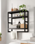 Galood Over The Toilet Storage Bathroom Shelves Wall Mounted 3 Tier Space Saver Corner Shelf Organizer Bamboo Towel Rack Toilet Paper Cabinet with Hanging Rod Yellow