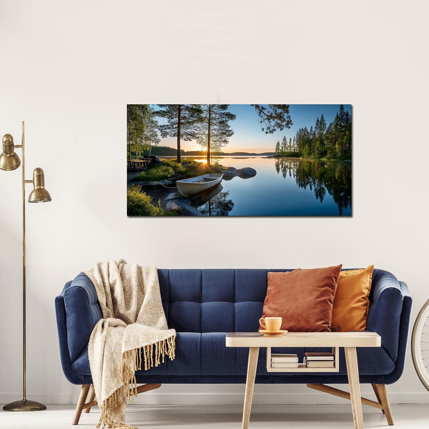 SSNEEKNDG Large Green Landscape Canvas Wall Art for Living Room Forest Lake Sunset Canvas Prints Nature Scenery Artwork for Bedroom Office Home Decor Ready to Hang 20x40 Inch