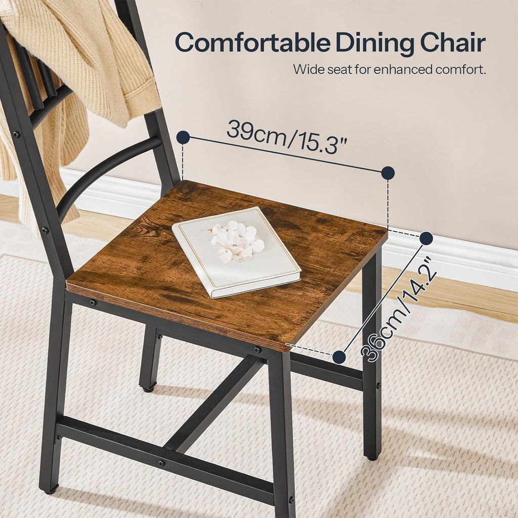 HOOBRO Dining Chairs Set of 2, Wooden Kitchen Chairs with Metal Frame, Industrial Dining Chairs with Back, Easy to Assemble, Farmhouse Dining Chairs for Living Room, Rustic Brown and Black BF39CD01