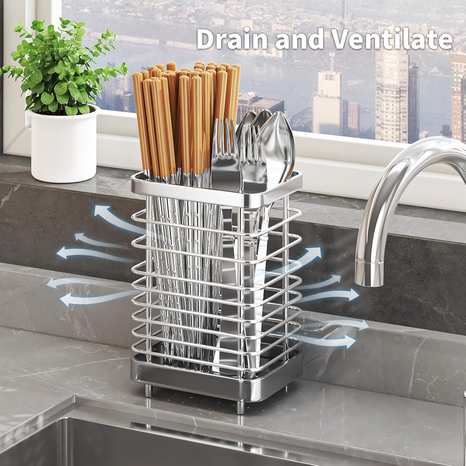 Kitchen Utensil Drying Rack,304 Stainless Steel Chopsticks Spoon Fork Knife Drainer Basket Flatware Storage Drainer, Dish Drainer for Kitchen Counter