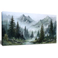 Tarfupth Large Misty Forest Wall Art for Living Room Green Nature Mountain Landscape Canvas Artwork with Trees and River Nature Art for Bedroom Office Home Decor 20x40 Inch