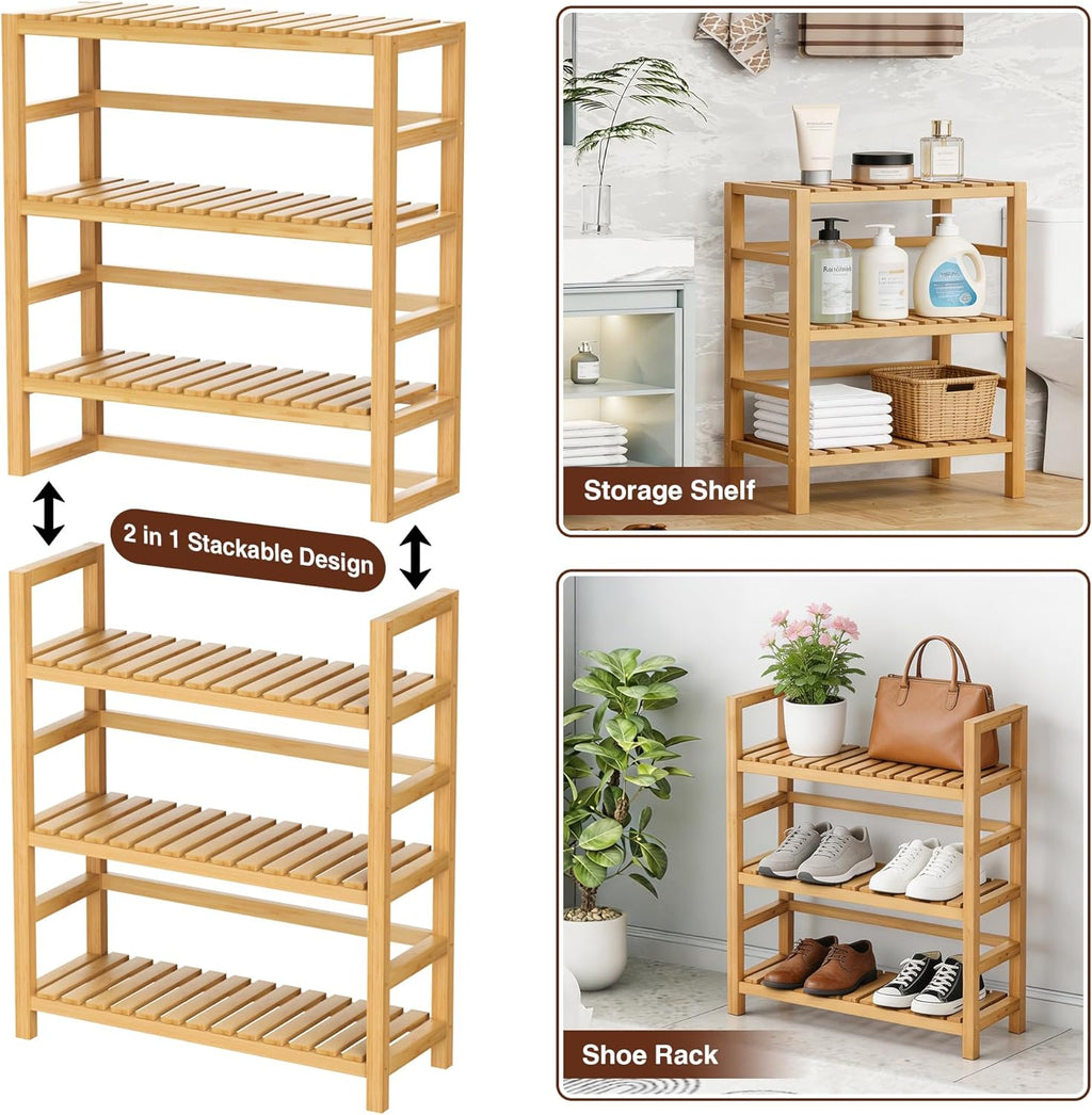 VASMIA 6-Tier Bamboo Shelf,Bamboo Storage Shelving Unit,Tall Bookcase with Adjustable Shelves,Multipurpose Storage Display Shelf for Bathroom, Living