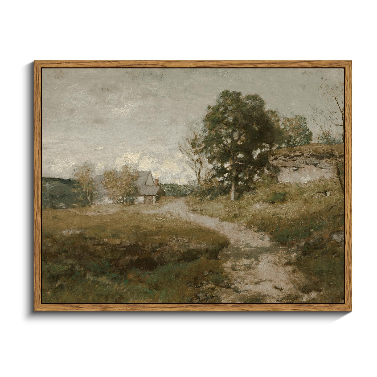 InSimSea Framed Canvas Wall Art Vintage Decor, Landscape Wall Art, Meadow with Flowers Art, Modern Farmhouse Decor, Cottagecore Bedroom Bathroom Office Decorations, 24"x36"