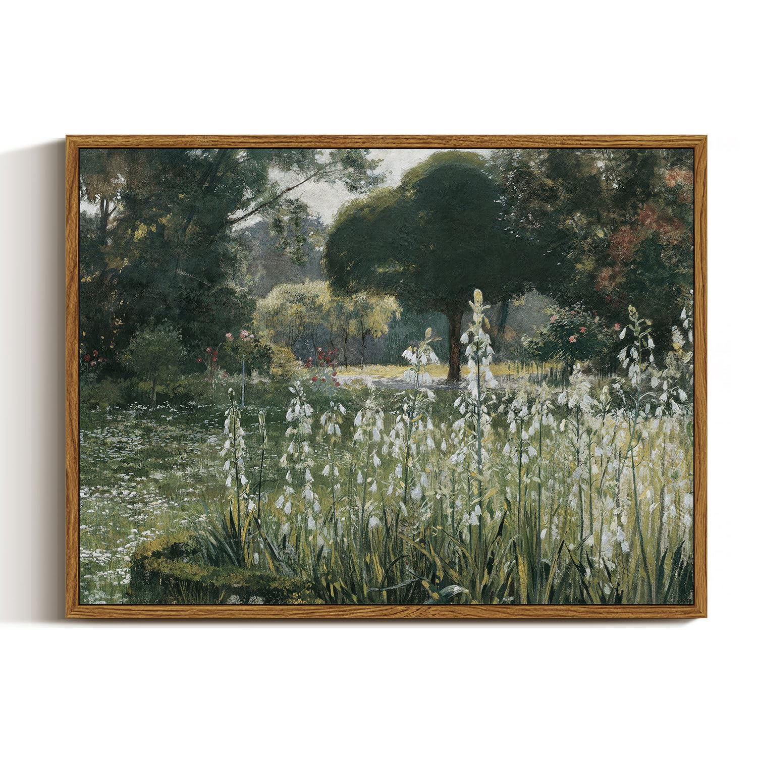 InSimSea Framed Canvas Wall Art Vintage Decor, Landscape Wall Art, Meadow with Flowers Art, Modern Farmhouse Decor, Cottagecore Bedroom Bathroom Office Decorations, 24"x36"