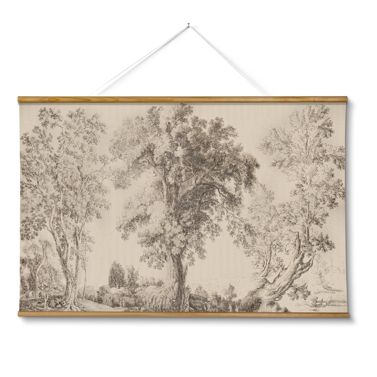 VIYYIEA Extra Large Size Canvas Wall Art, 36x54 Vintage Scroll Hanging Landscape Print, Rustic Watercolor Countryside Scene Wall Décor for Living Room, Bedroom, or Farmhouse