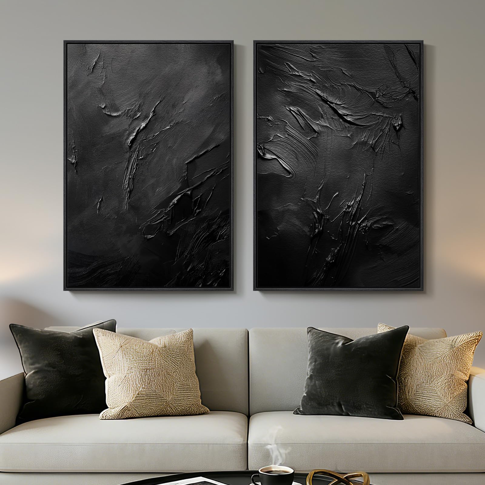 Framed Sage Green Abstract Wall Art for Living Room, Large Set of 2 Abstract Landscape Canvas Artwork for Walls, Minimalist Painting Print for Bedroom Dining Room Office Hallway Wall Decor, 24x36 Inch