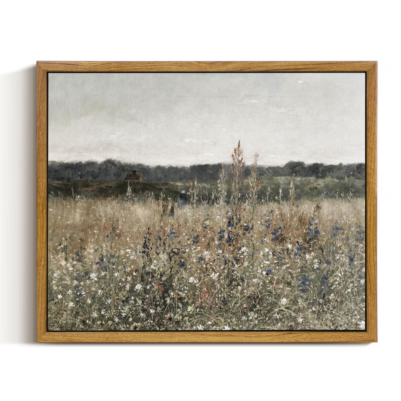 InSimSea Framed Canvas Wall Art Vintage Decor, Landscape Wall Art, Meadow with Flowers Art, Modern Farmhouse Decor, Cottagecore Bedroom Bathroom Office Decorations, 24"x36"