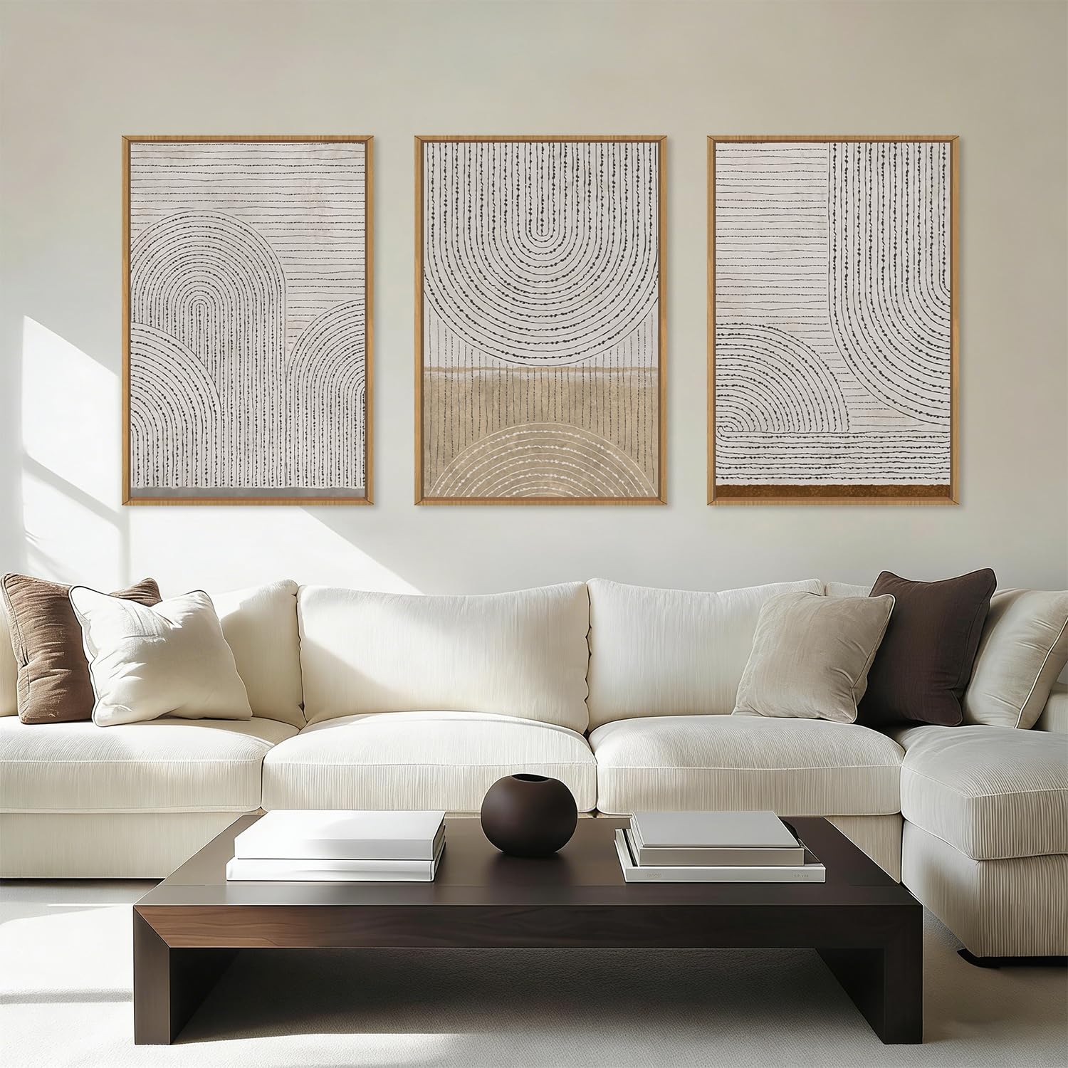 Abstract Natural Landscape Framed Canvas Wall Art Set, Watercolor Tan Green Beige Wall Decor, Minimalist Neutral Modern Scenery Artwork for Living Room, Bedroom,Farmhouse- 40"x20"x1