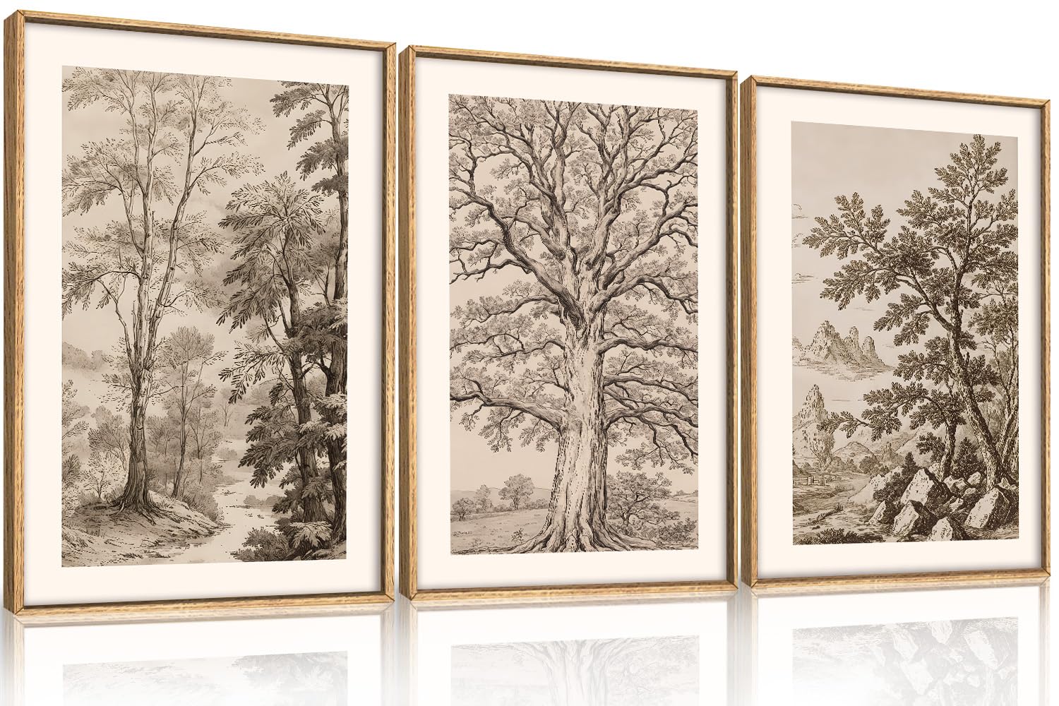 Abstract Natural Landscape Framed Canvas Wall Art Set, Watercolor Tan Green Beige Wall Decor, Minimalist Neutral Modern Scenery Artwork for Living Room, Bedroom,Farmhouse- 40"x20"x1