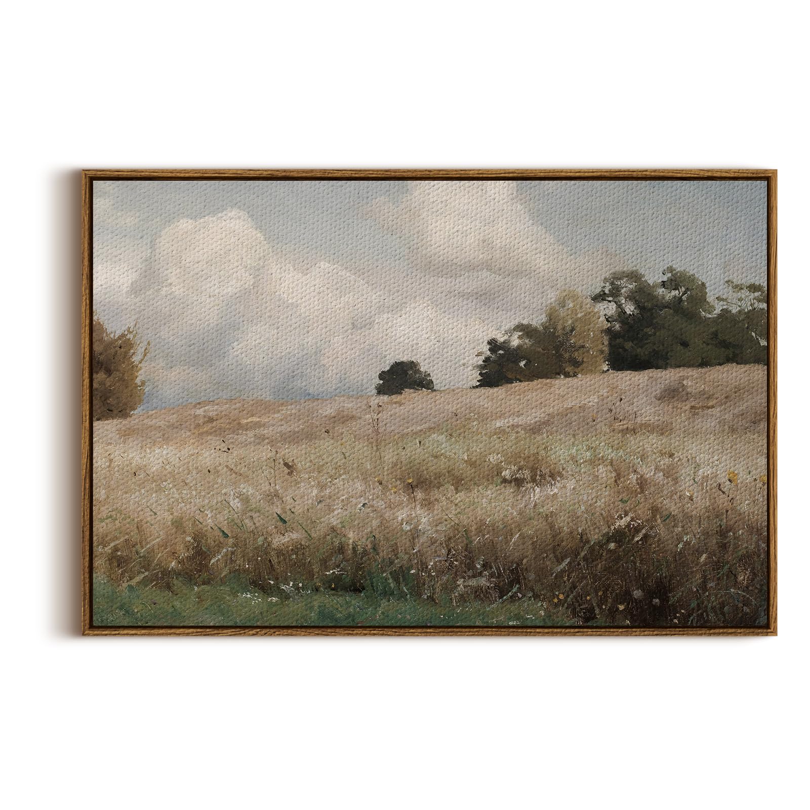 InSimSea Framed Canvas Wall Art Vintage Decor, Landscape Wall Art, Meadow with Flowers Art, Modern Farmhouse Decor, Cottagecore Bedroom Bathroom Office Decorations, 24"x36"