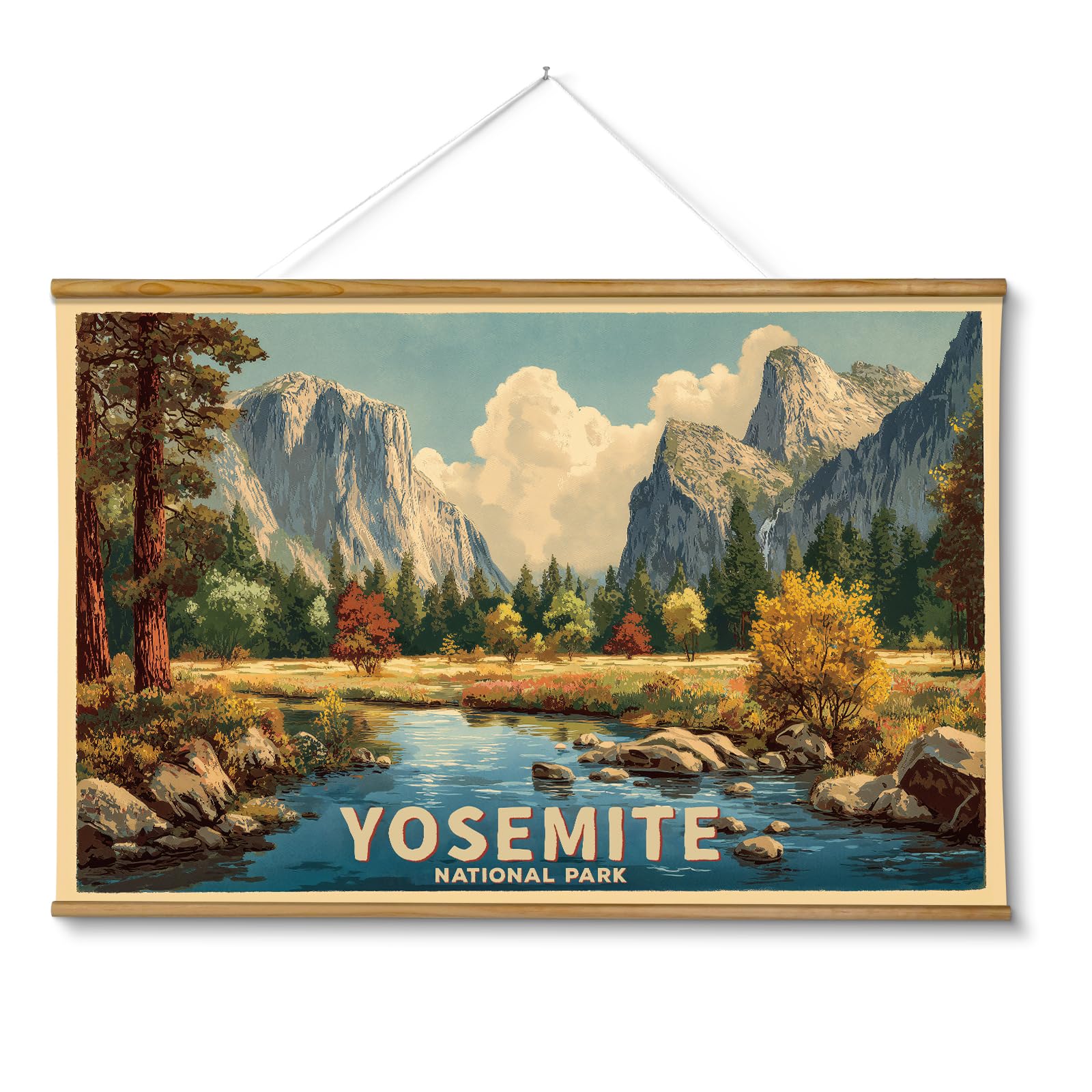 VIYYIEA Extra Large Size Canvas Wall Art, 36x54 Vintage Scroll Hanging Landscape Print, Rustic Watercolor Countryside Scene Wall Décor for Living Room, Bedroom, or Farmhouse