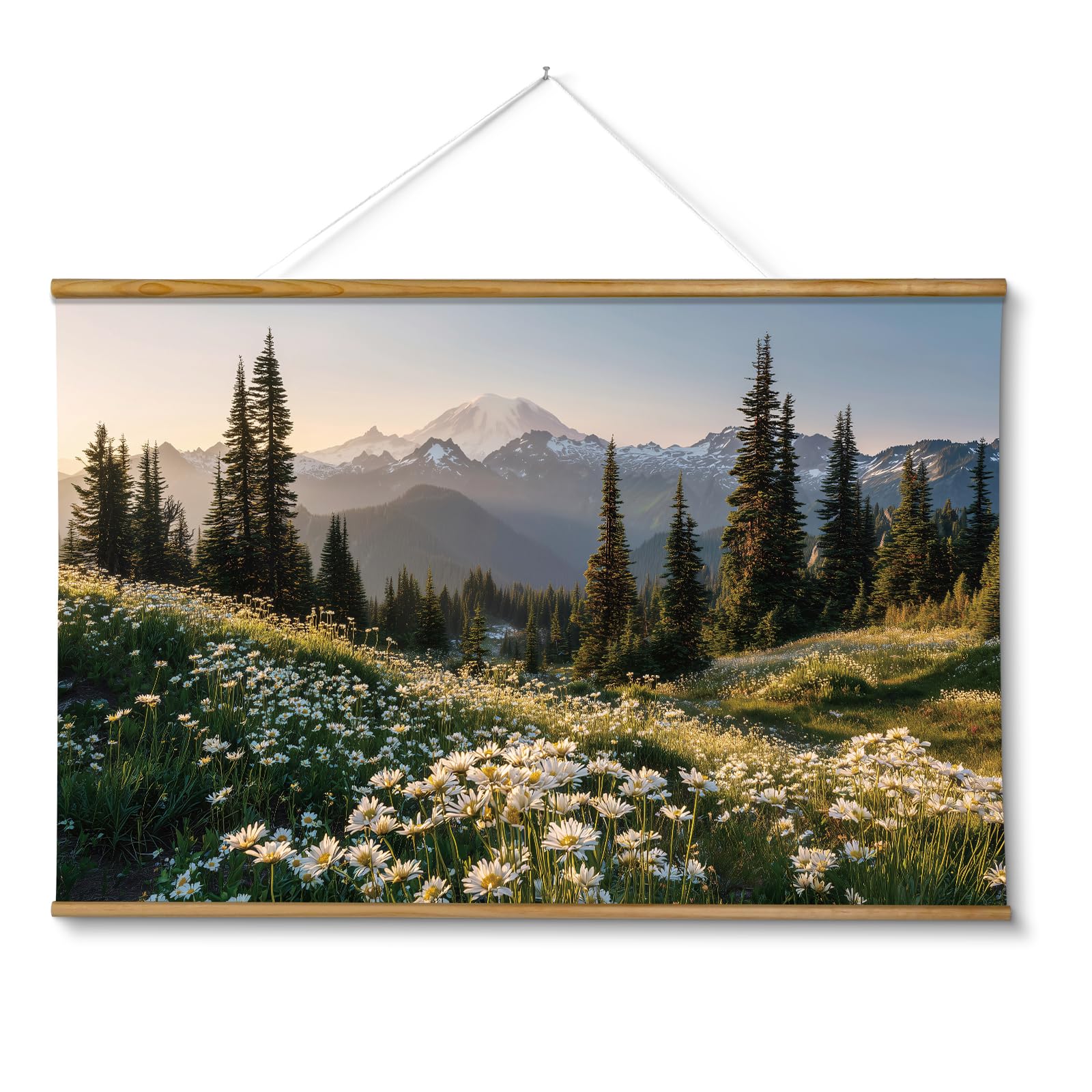 VIYYIEA Extra Large Size Canvas Wall Art, 36x54 Vintage Scroll Hanging Landscape Print, Rustic Watercolor Countryside Scene Wall Décor for Living Room, Bedroom, or Farmhouse