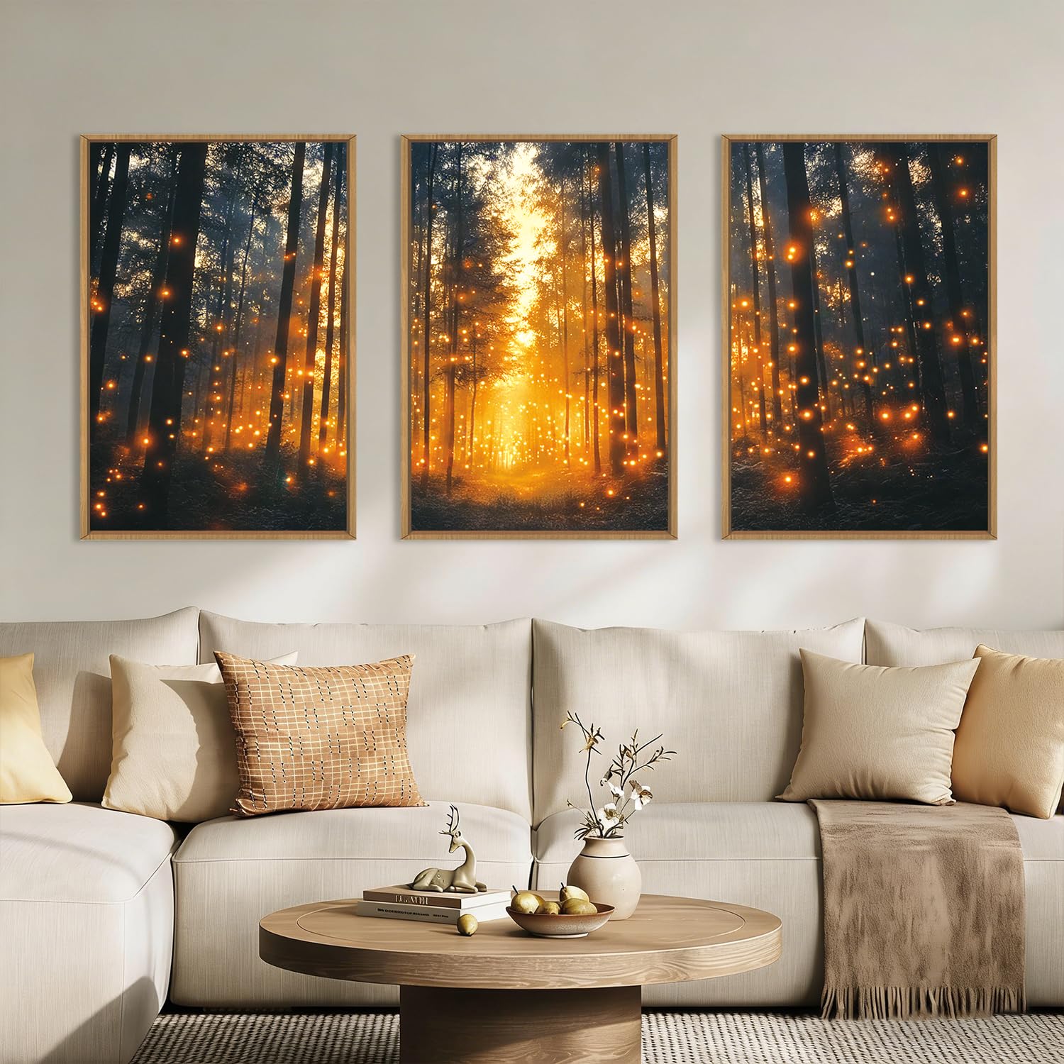 Abstract Natural Landscape Framed Canvas Wall Art Set, Watercolor Tan Green Beige Wall Decor, Minimalist Neutral Modern Scenery Artwork for Living Room, Bedroom,Farmhouse- 40"x20"x1