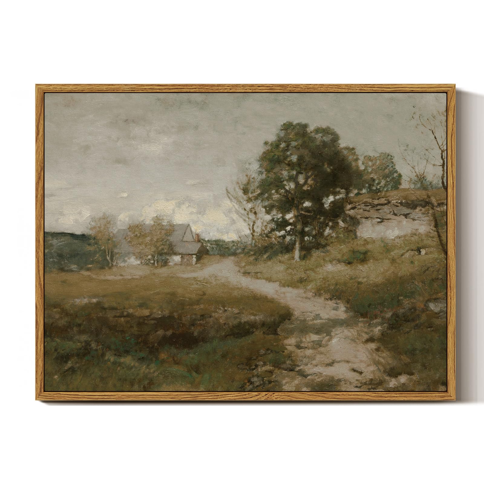 InSimSea Framed Canvas Wall Art Vintage Decor, Landscape Wall Art, Meadow with Flowers Art, Modern Farmhouse Decor, Cottagecore Bedroom Bathroom Office Decorations, 24"x36"