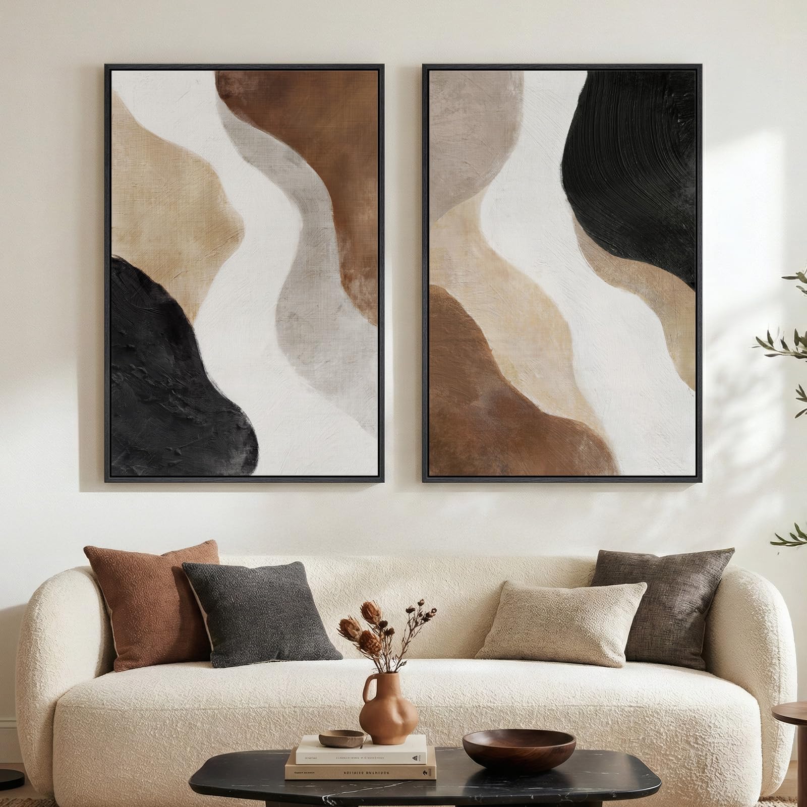 Framed Sage Green Abstract Wall Art for Living Room, Large Set of 2 Abstract Landscape Canvas Artwork for Walls, Minimalist Painting Print for Bedroom Dining Room Office Hallway Wall Decor, 24x36 Inch