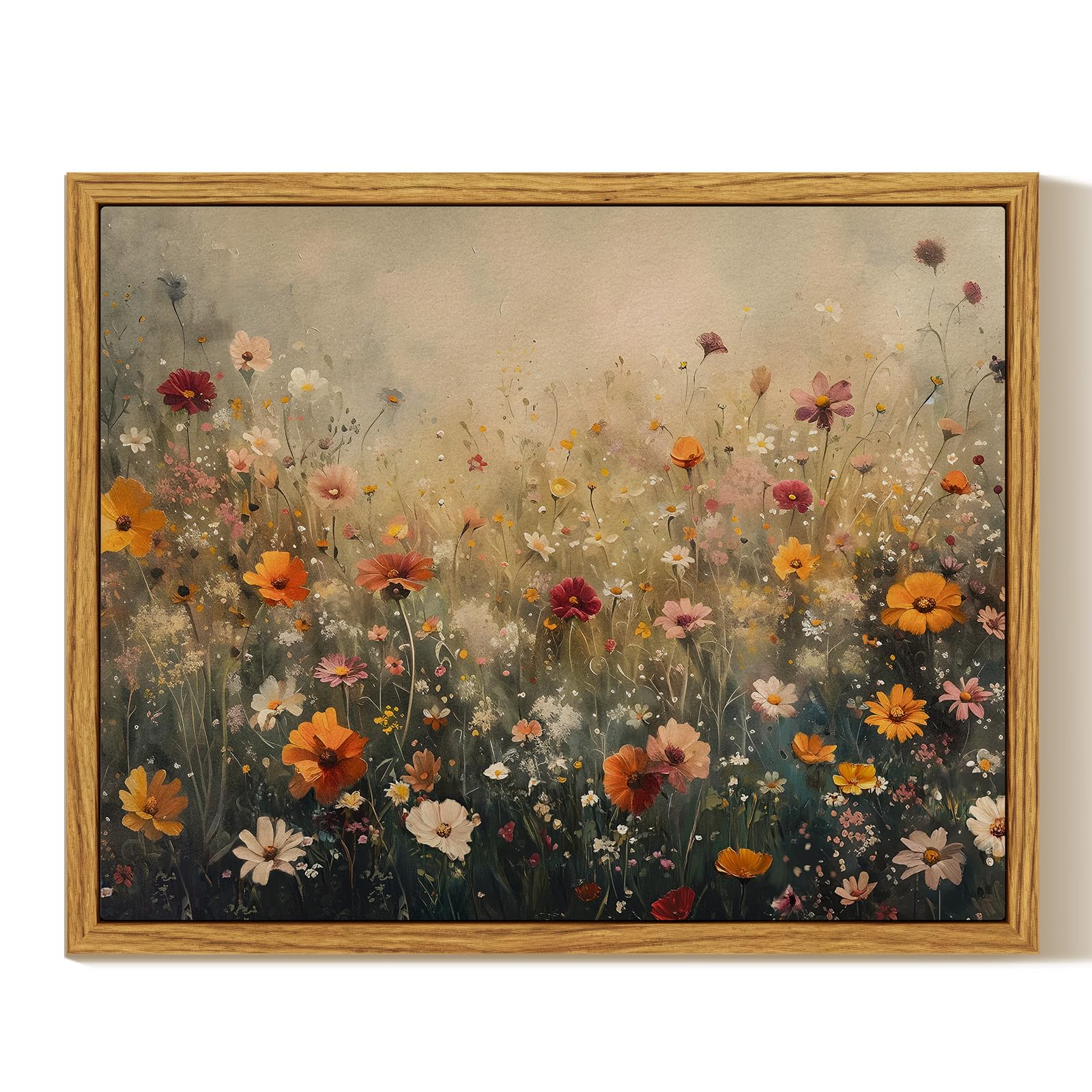 InSimSea Framed Canvas Wall Art Vintage Decor, Landscape Wall Art, Meadow with Flowers Art, Modern Farmhouse Decor, Cottagecore Bedroom Bathroom Office Decorations, 24"x36"