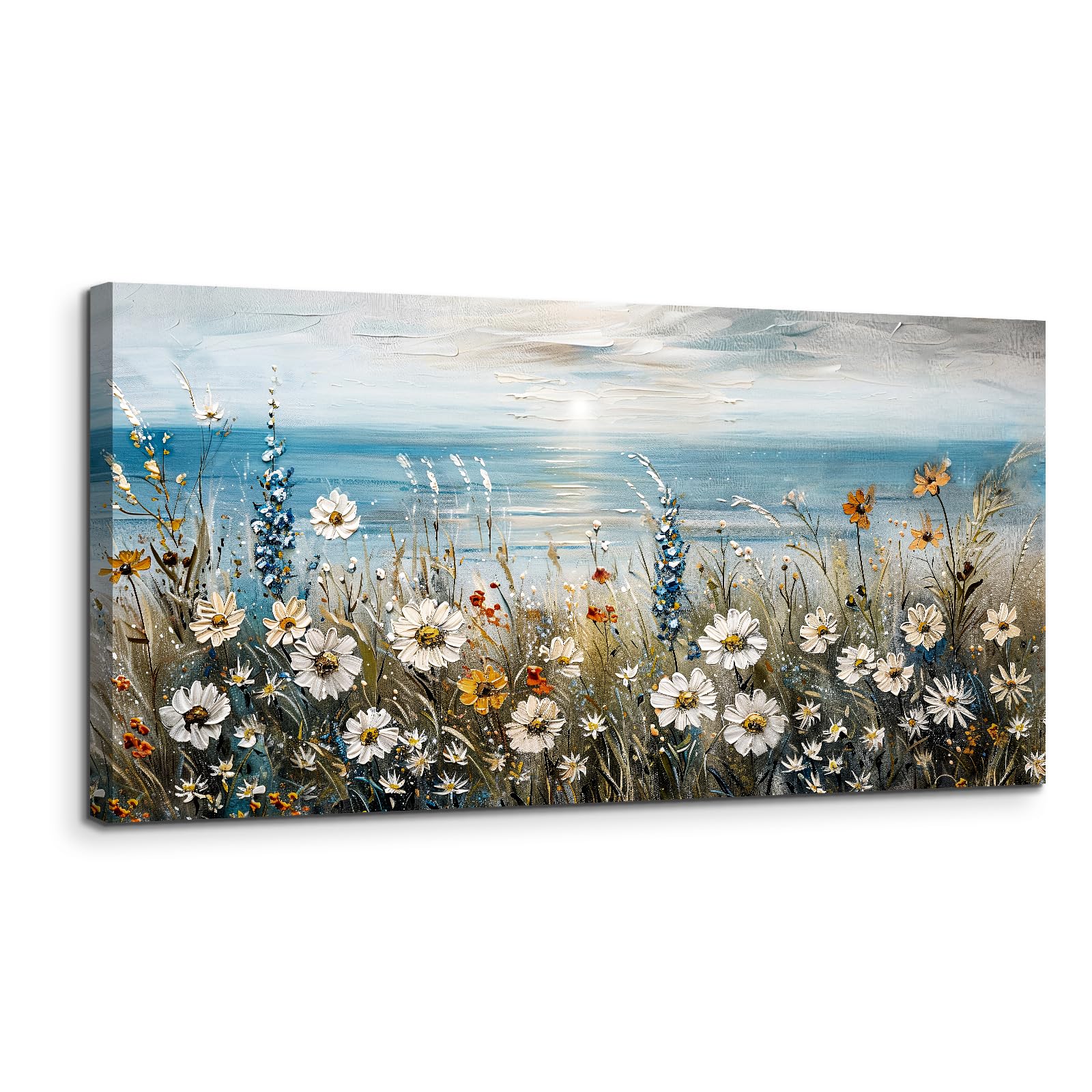 SERIMINO Large Wall Art Prints, Rural Landscape Wall Decor, Meadow Wildflower Canvas Painting, River Cottage Pictures Home Decor Living Room Bedroom, Green Scenery Farmhouse Decor Artwork 20"X40"