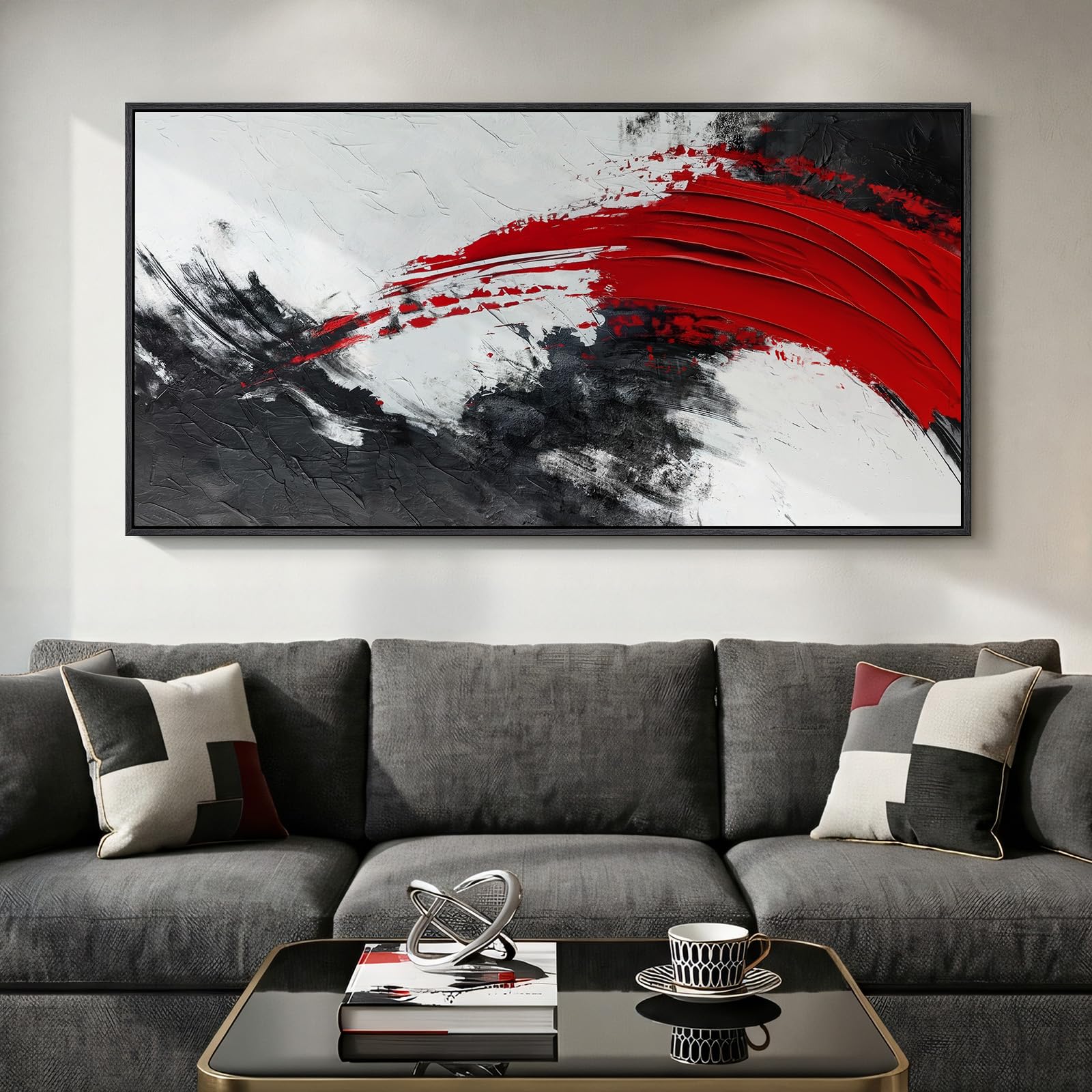 Large Framed Rustic Canvas Wall Art for Living Room, Brown Modern Abstract Landscape Prints Paintings Artwork for Walls, Horizontal Nature Pictures Wall Decor for Bedroom, Office, Farmhouse 30x60 In