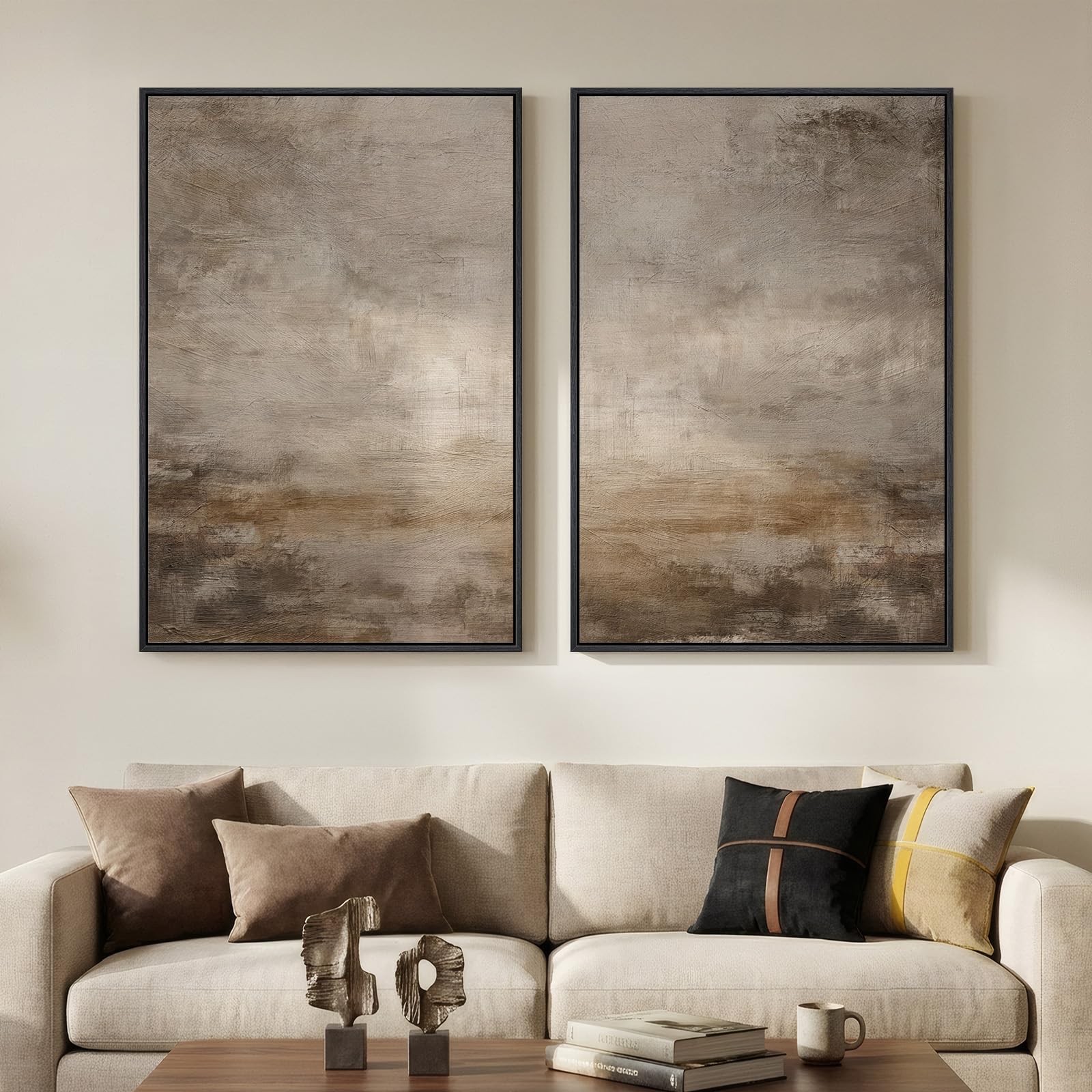 Framed Sage Green Abstract Wall Art for Living Room, Large Set of 2 Abstract Landscape Canvas Artwork for Walls, Minimalist Painting Print for Bedroom Dining Room Office Hallway Wall Decor, 24x36 Inch