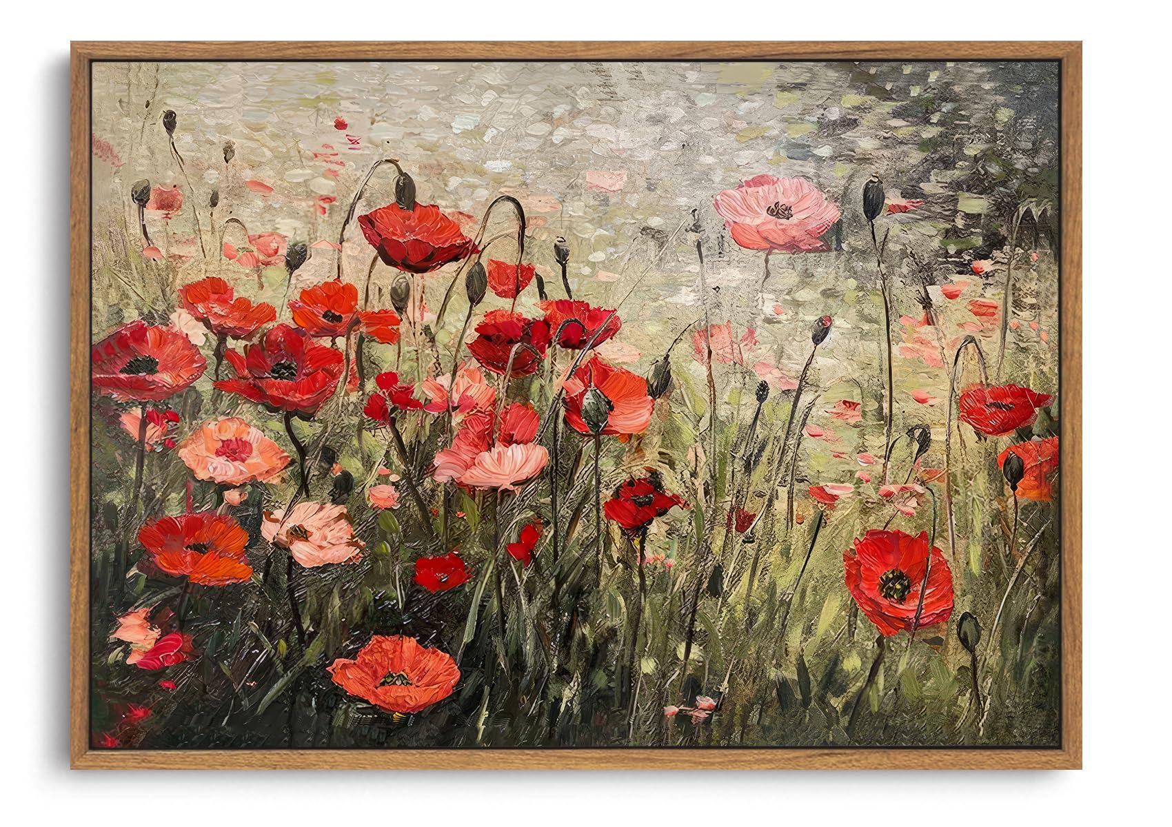 OIQArtOIQ Framed Canvas Wall Art,Vintage Decor,Landscape Nature Country Wildflower Paintings Farmhouse Pictures Modern Artwork Rustic Fall Flower Prints Cottagecore Office Living Room Bedroom Bathroom