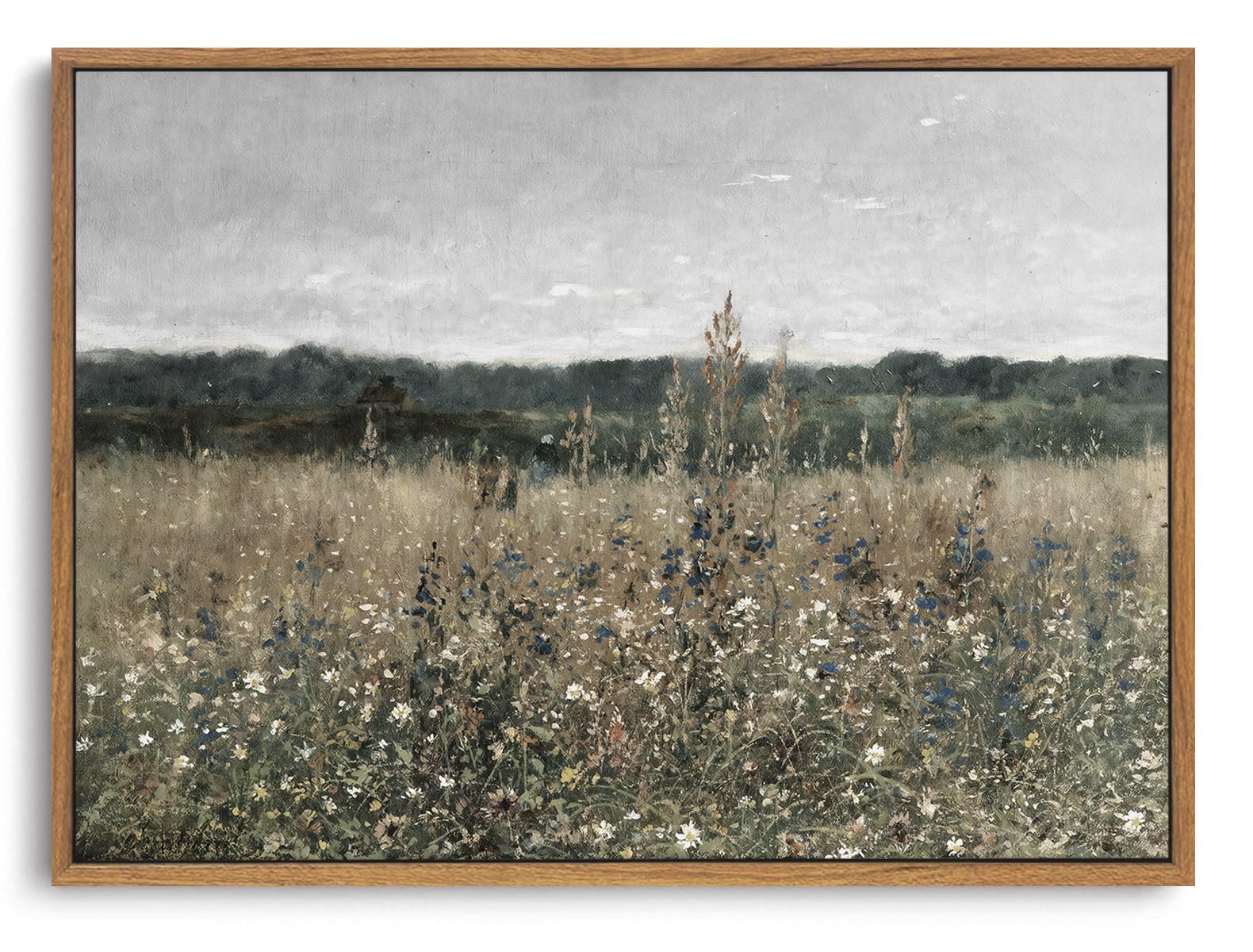 OIQArtOIQ Framed Canvas Wall Art,Vintage Decor,Landscape Nature Country Wildflower Paintings Farmhouse Pictures Modern Artwork Rustic Fall Flower Prints Cottagecore Office Living Room Bedroom Bathroom