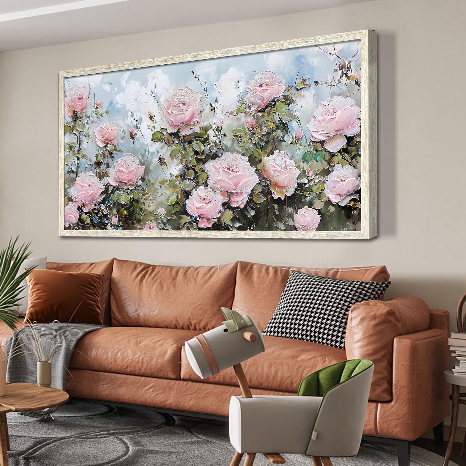 Ardemy Framed Lake & Mountain Canvas Wall Art 40"x20", Textured Blue-Green Landscape Painting, Large Nature Picture for Living Room Bedroom Office Decor