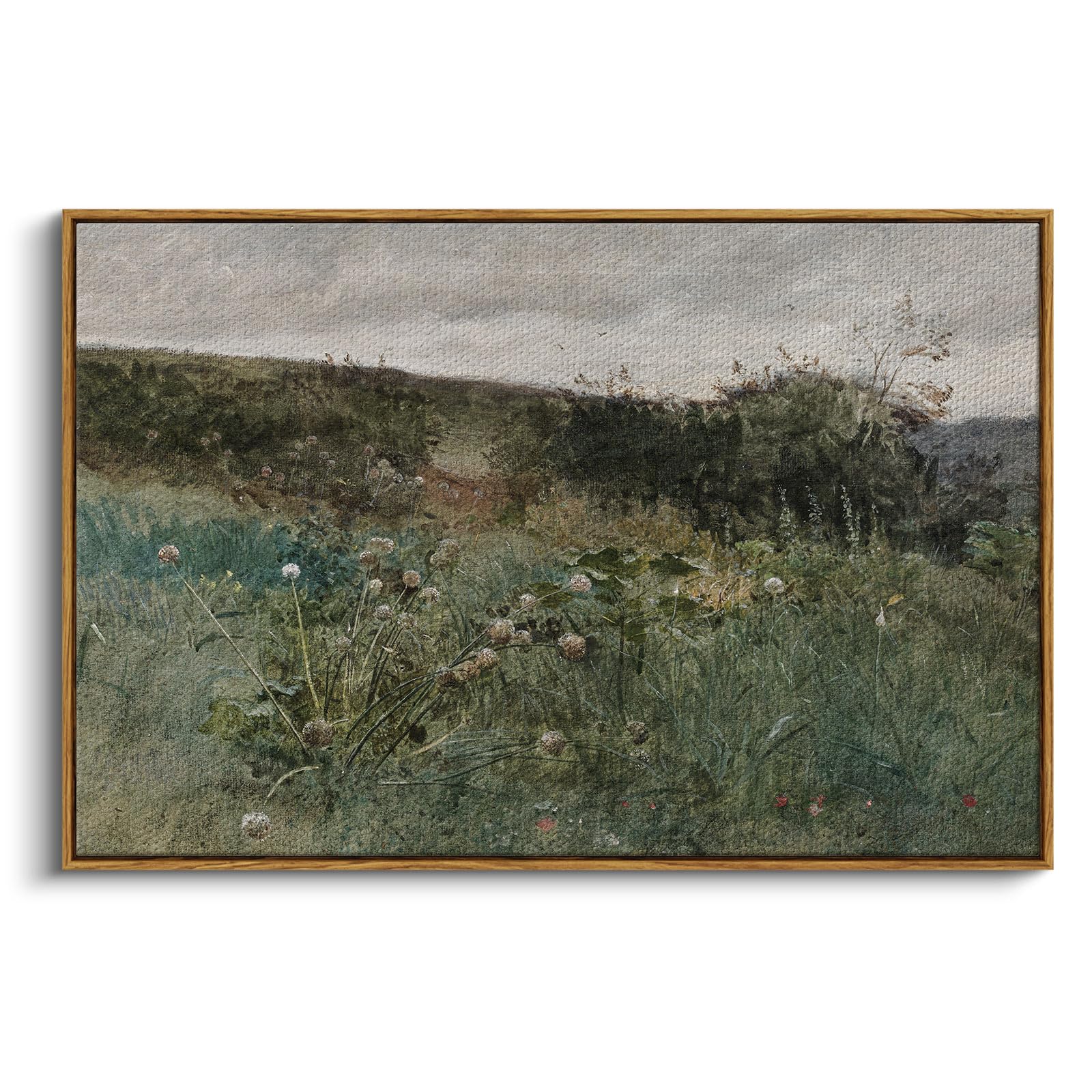 InSimSea Framed Canvas Wall Art Vintage Decor, Landscape Wall Art, Meadow with Flowers Art, Modern Farmhouse Decor, Cottagecore Bedroom Bathroom Office Decorations, 24"x36"