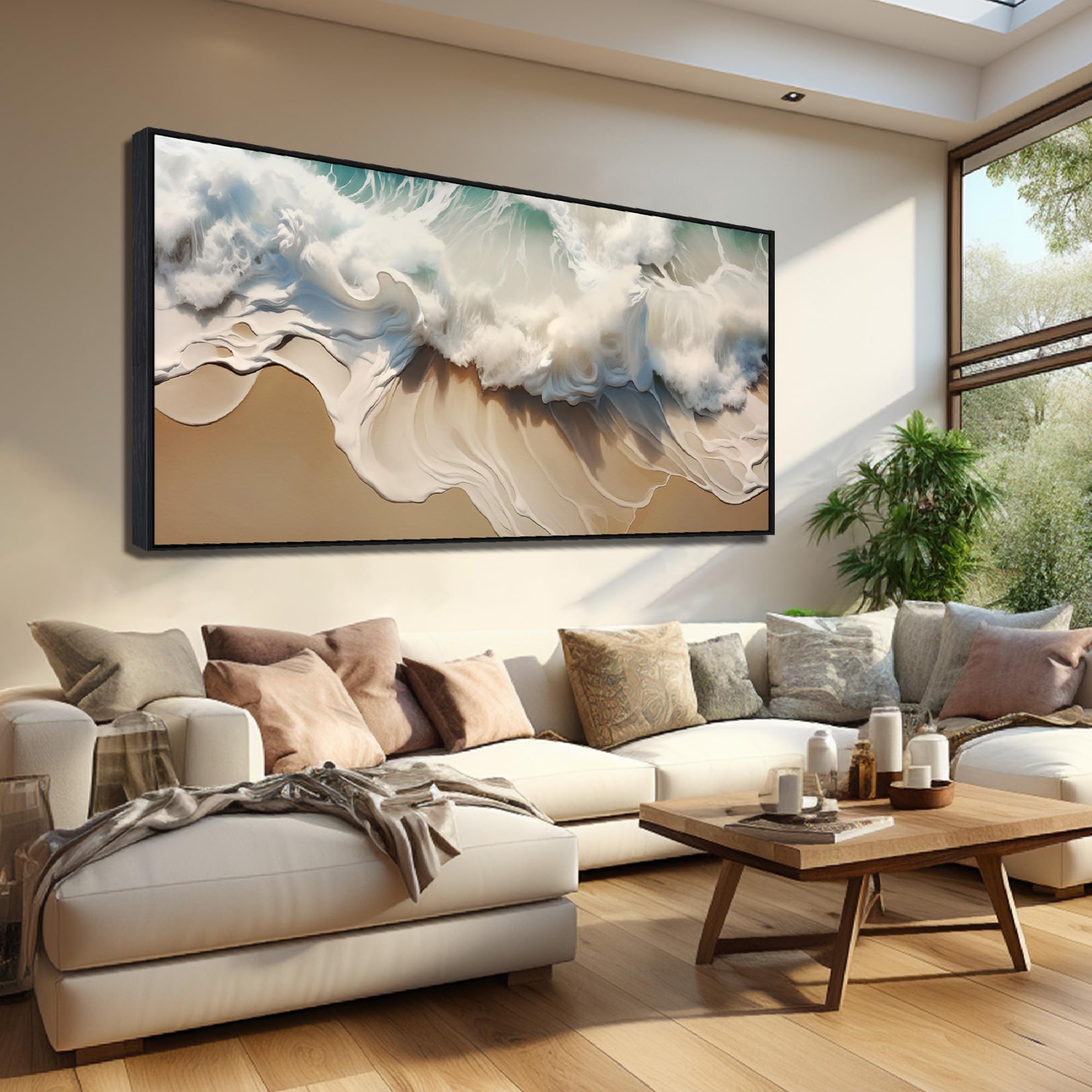 Ocean Scenic Canvas Wall Art, Blue Seascape Wall-Decor Picture , Ocean Scenery Canvas Decoration, Coastal Landscape Print Decorative Artwork for Home living Room Bedroom and Office, Size 40x20 Inches