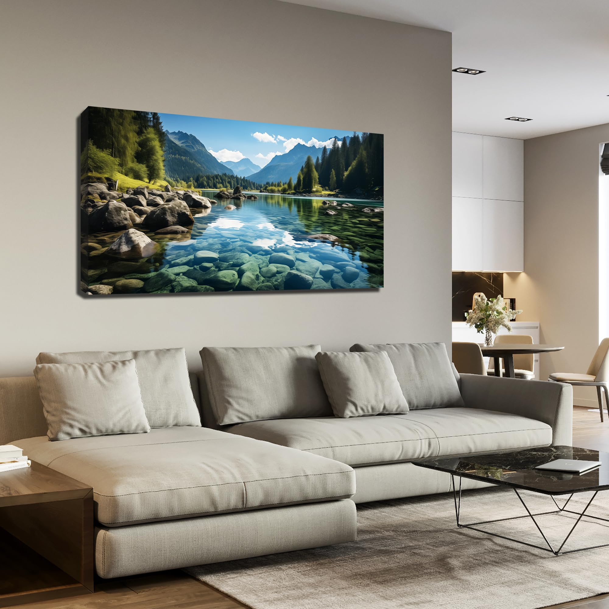 GUGIKA Landscape Wall Art for Living Room, Mountain and Lake Wall-Decor for Bedroom, Natural Scenery Canvas Prints Pictures for Hallway Office, Size 40 x 20 Inches