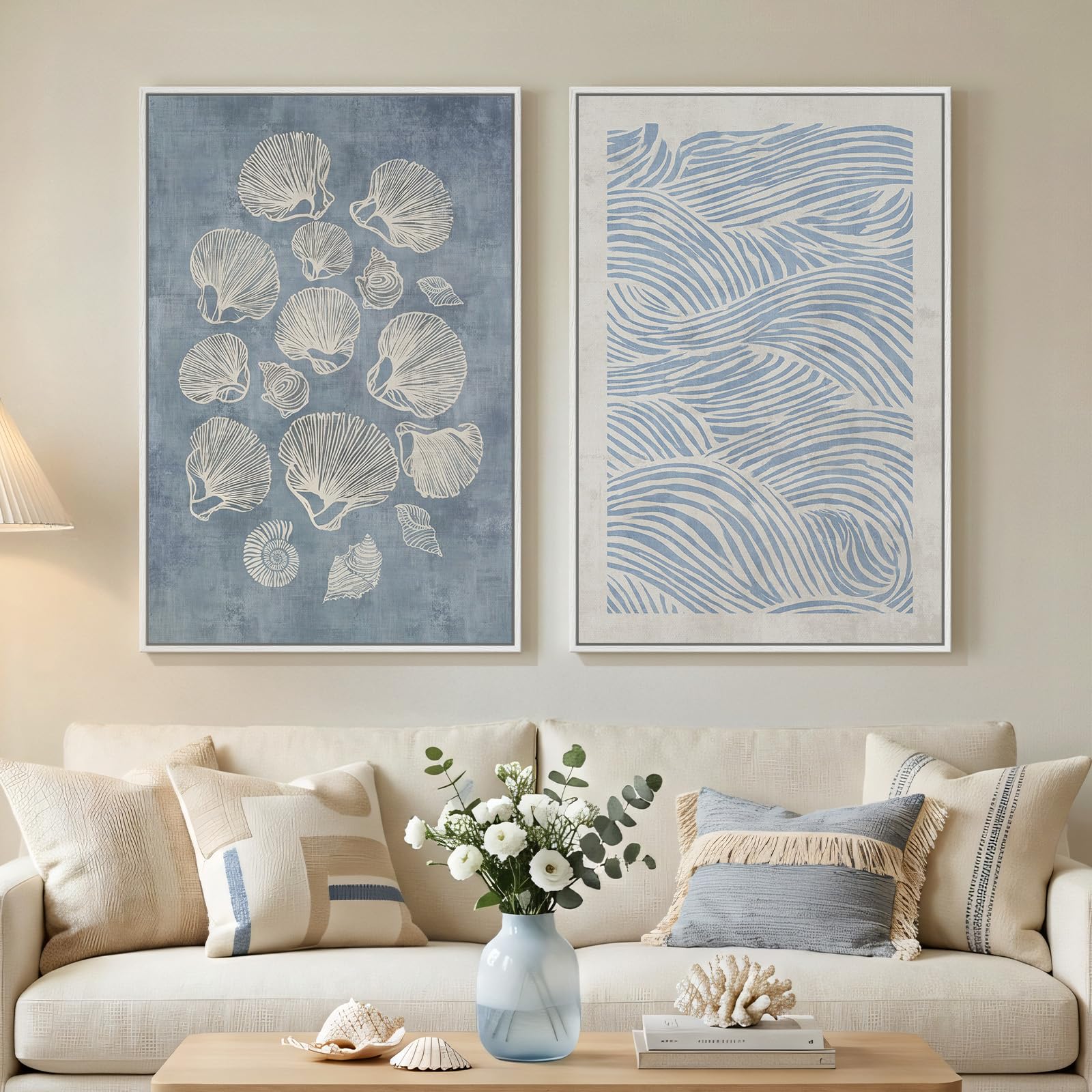 Framed Sage Green Abstract Wall Art for Living Room, Large Set of 2 Abstract Landscape Canvas Artwork for Walls, Minimalist Painting Print for Bedroom Dining Room Office Hallway Wall Decor, 24x36 Inch